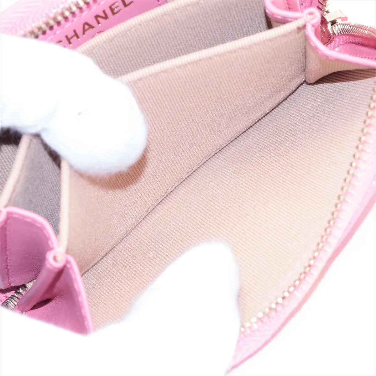 Matelassé Caviar Skin Coin Case, Pink with Gold Hardware, PKE51C82 — view 6