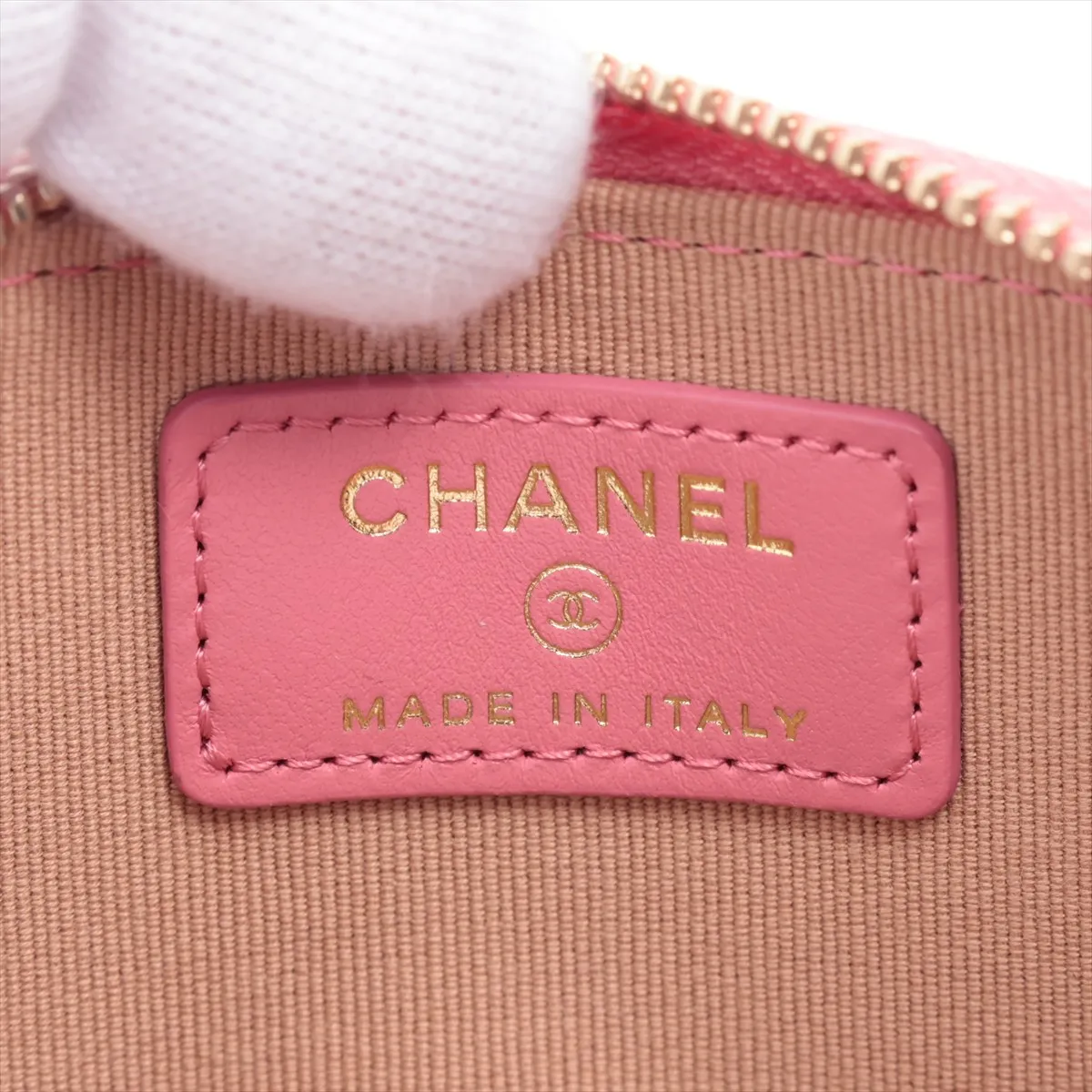 Matelassé Caviar Skin Coin Case, Pink with Gold Hardware, PKE51C82 — view 7