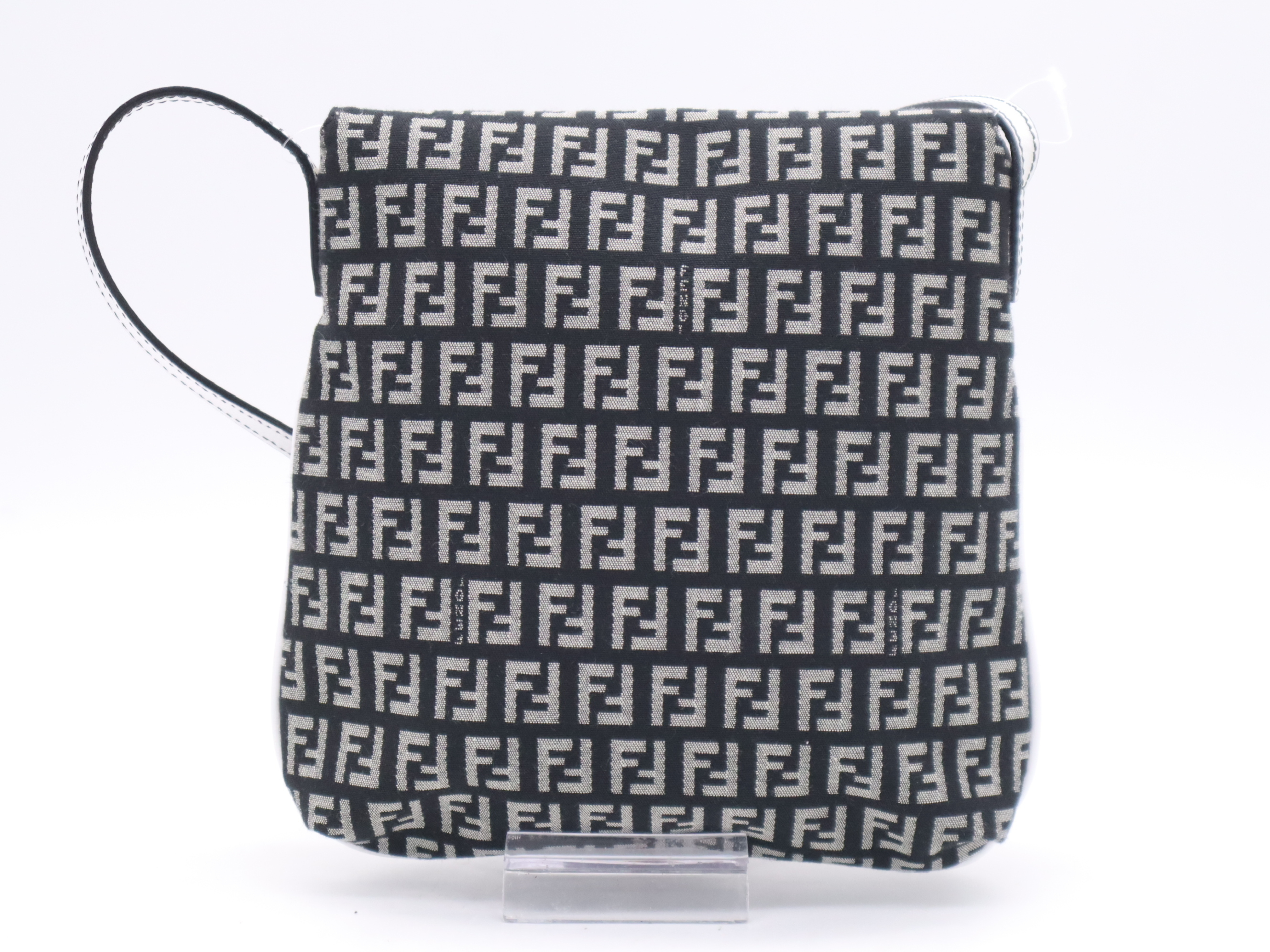8BT075 Canvas Zucchino Black White Silver Hardware Card Included Shoulder Bag — view 2