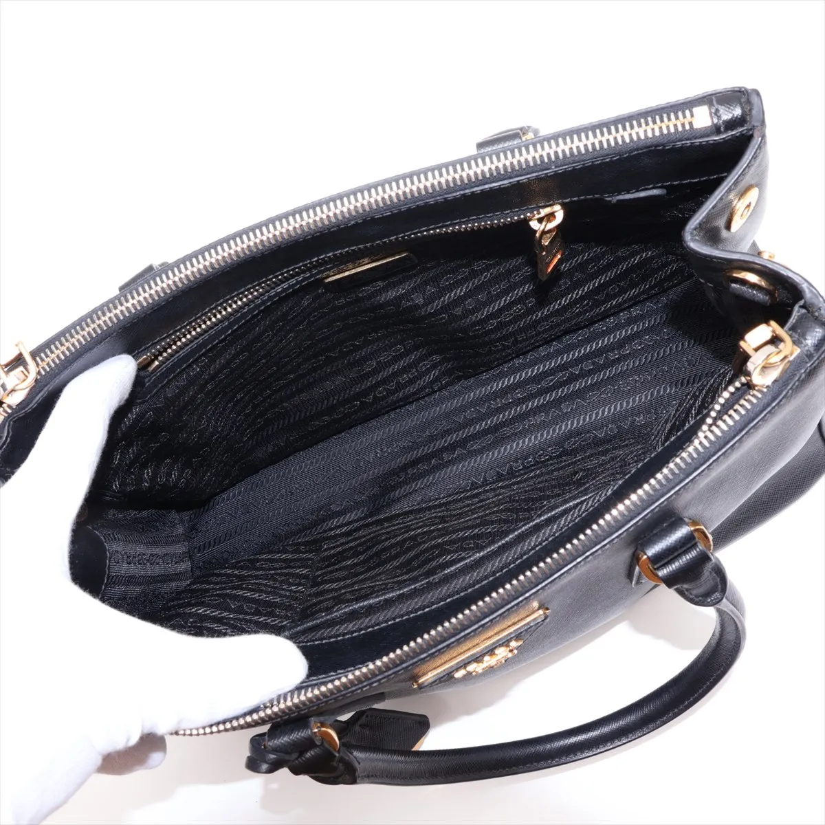 Saffiano Leather 2-Way Handbag, Black — view 8
