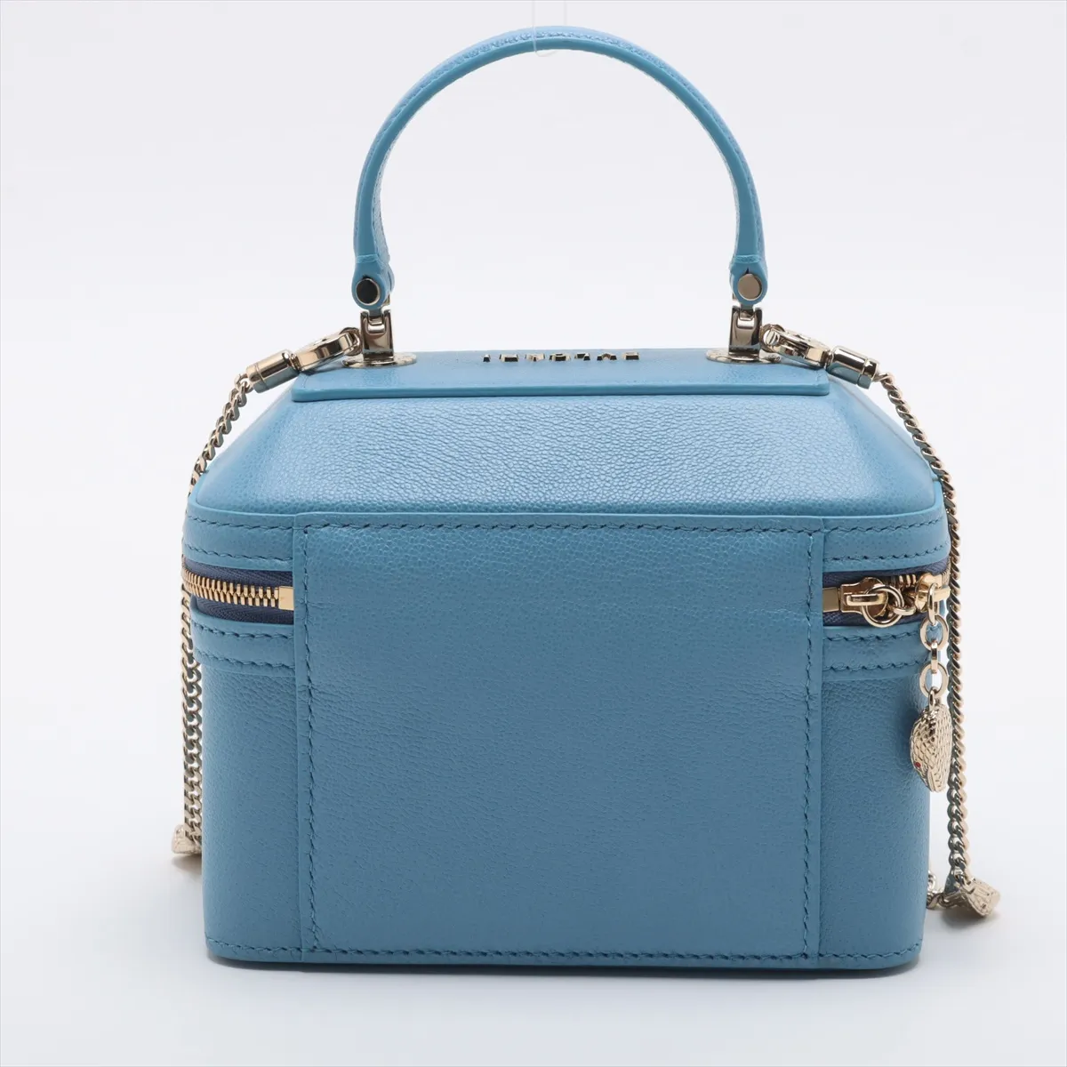 Serpenti Leather 2WAY Vanity Bag Blue with Mirror — view 2