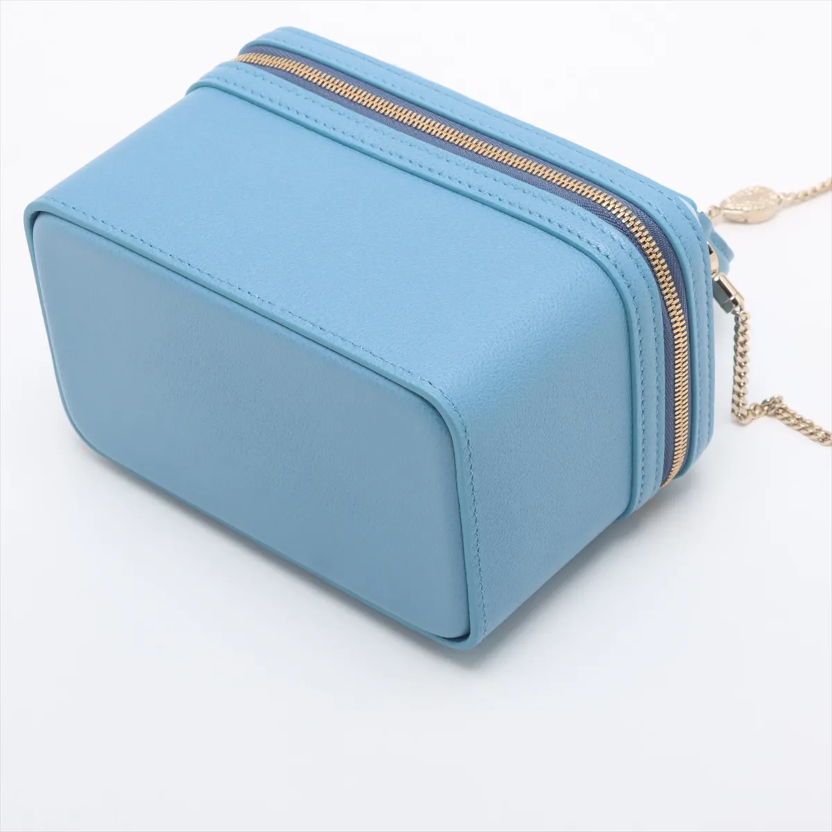 Serpenti Leather 2WAY Vanity Bag Blue with Mirror — view 3