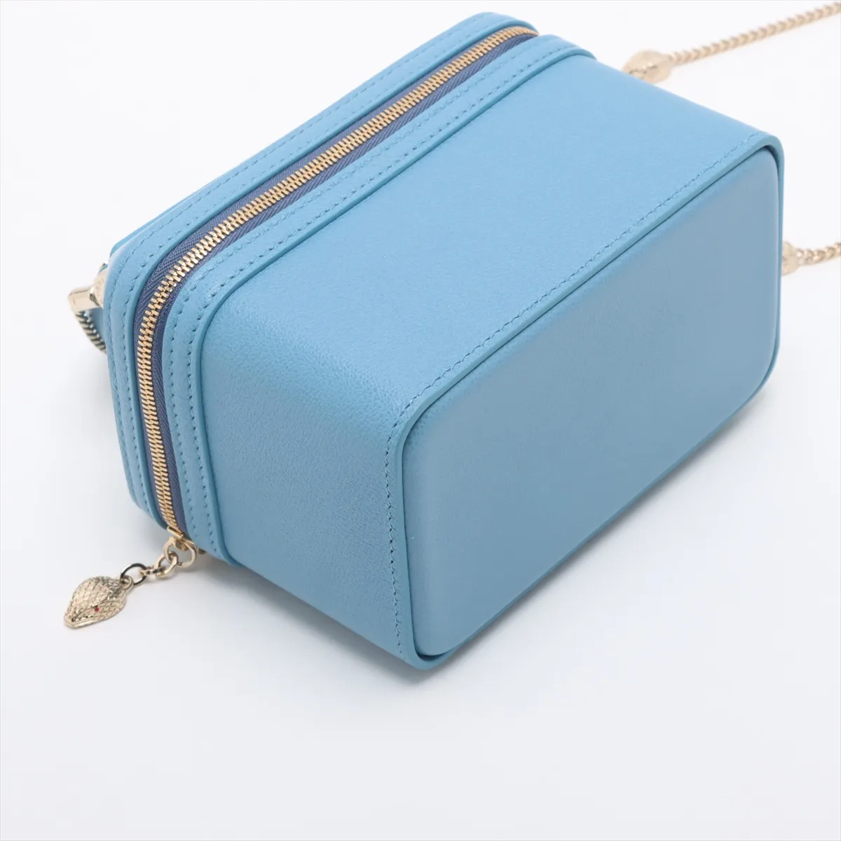 Serpenti Leather 2WAY Vanity Bag Blue with Mirror — view 4
