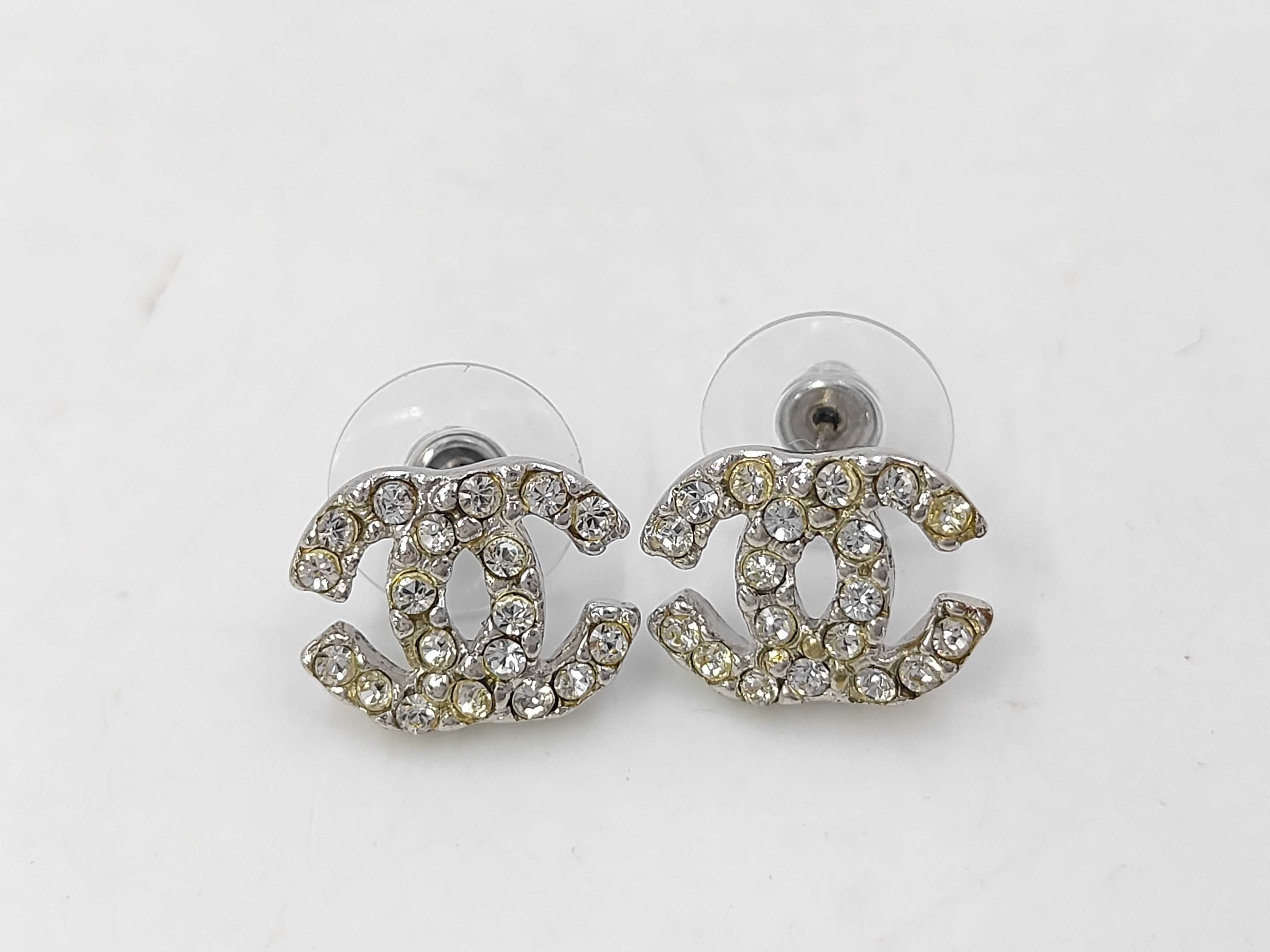 Rhinestone Coco Mark Earrings, Silver Earrings