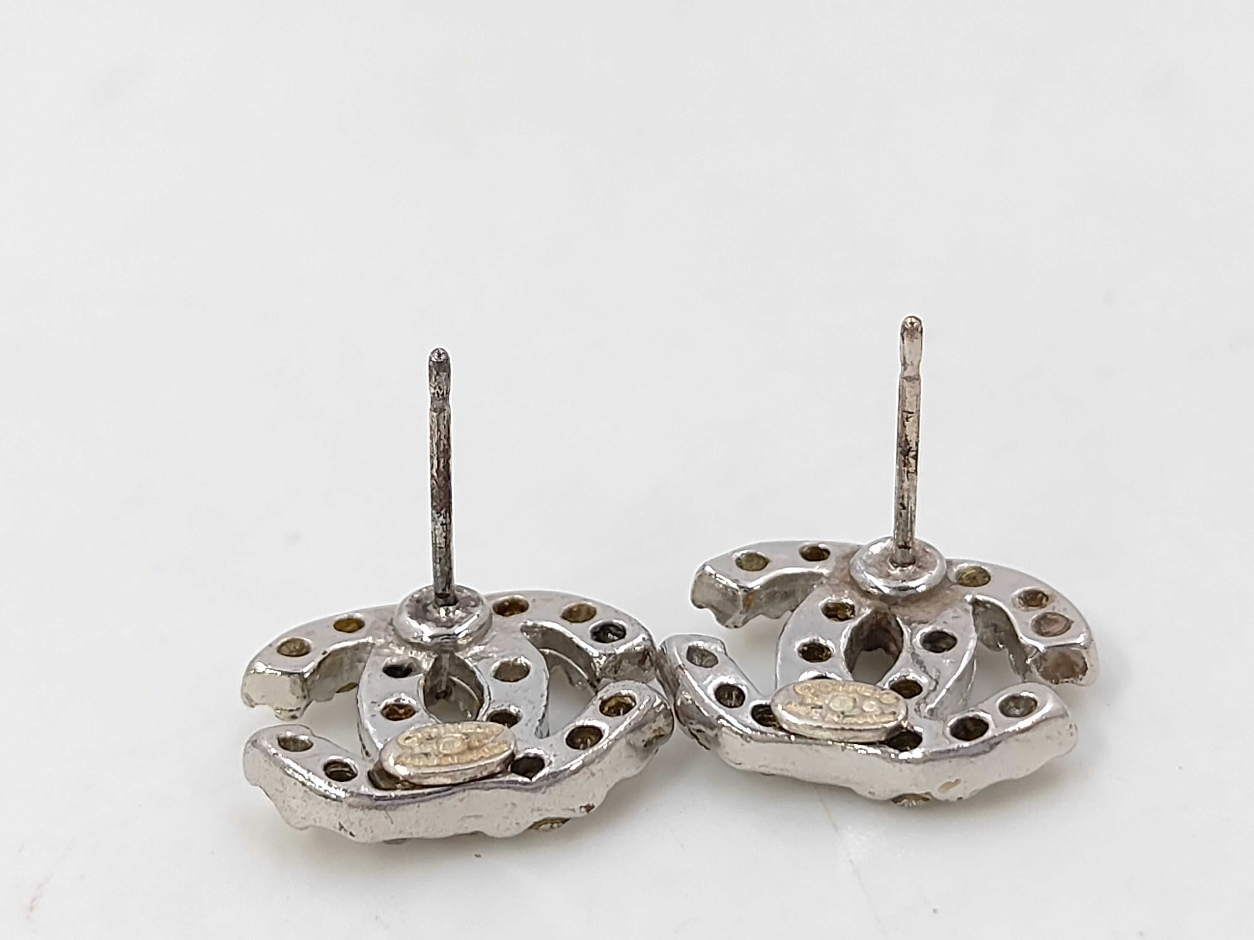 Rhinestone Coco Mark Earrings, Silver Earrings — view 5
