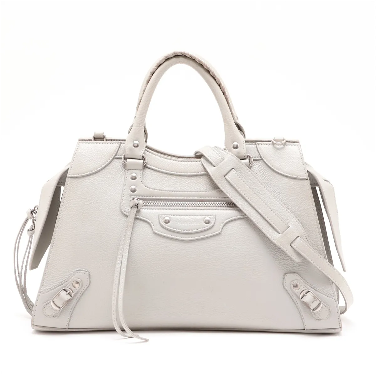 Neoclassic Leather 2-Way Handbag, Gray, 654907