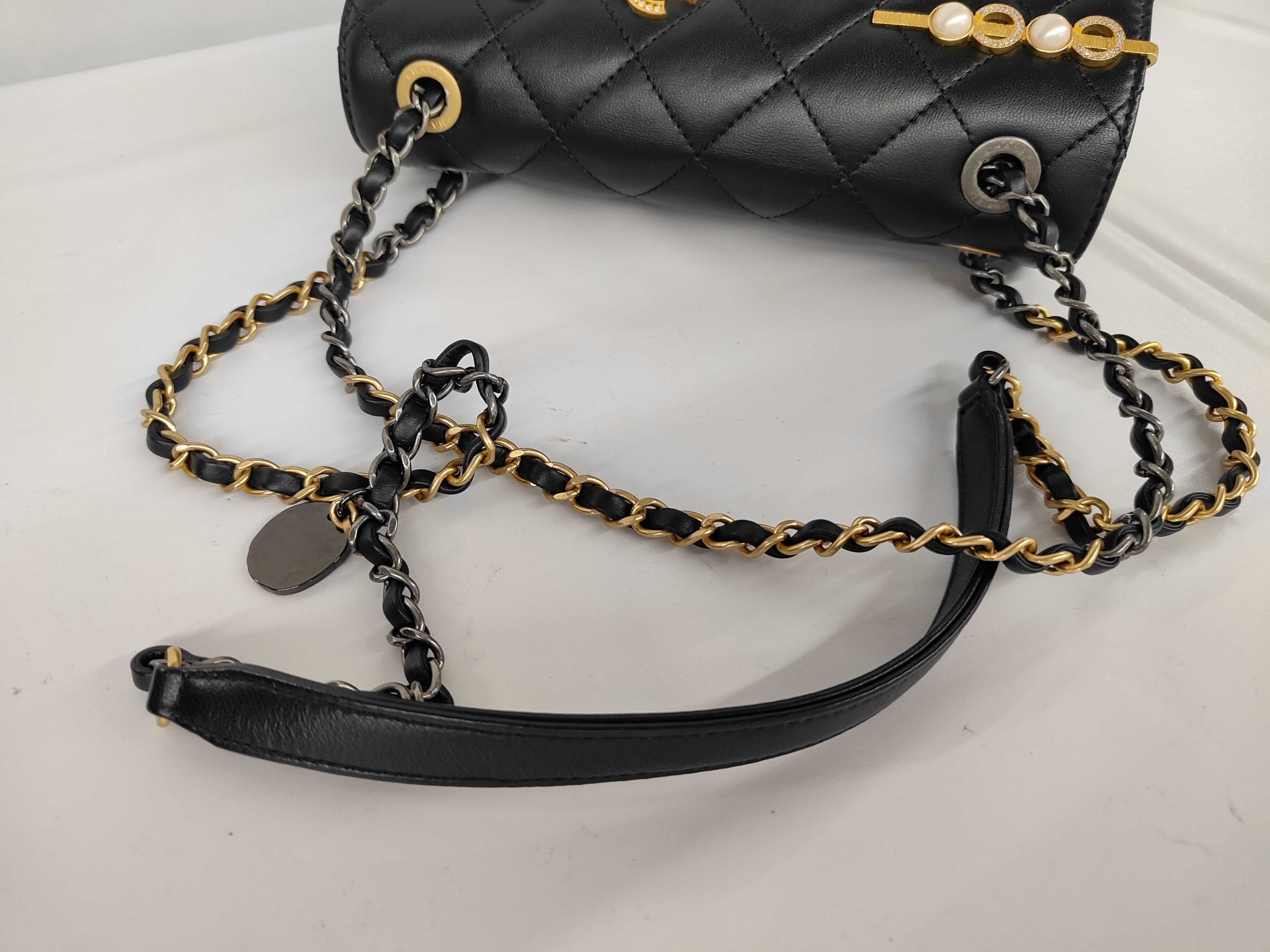 Coco Clip Charm Mini Flap Bag, Black Lambskin, Chain Shoulder Strap, Gold Hardware, Shoulder Bag — view 3