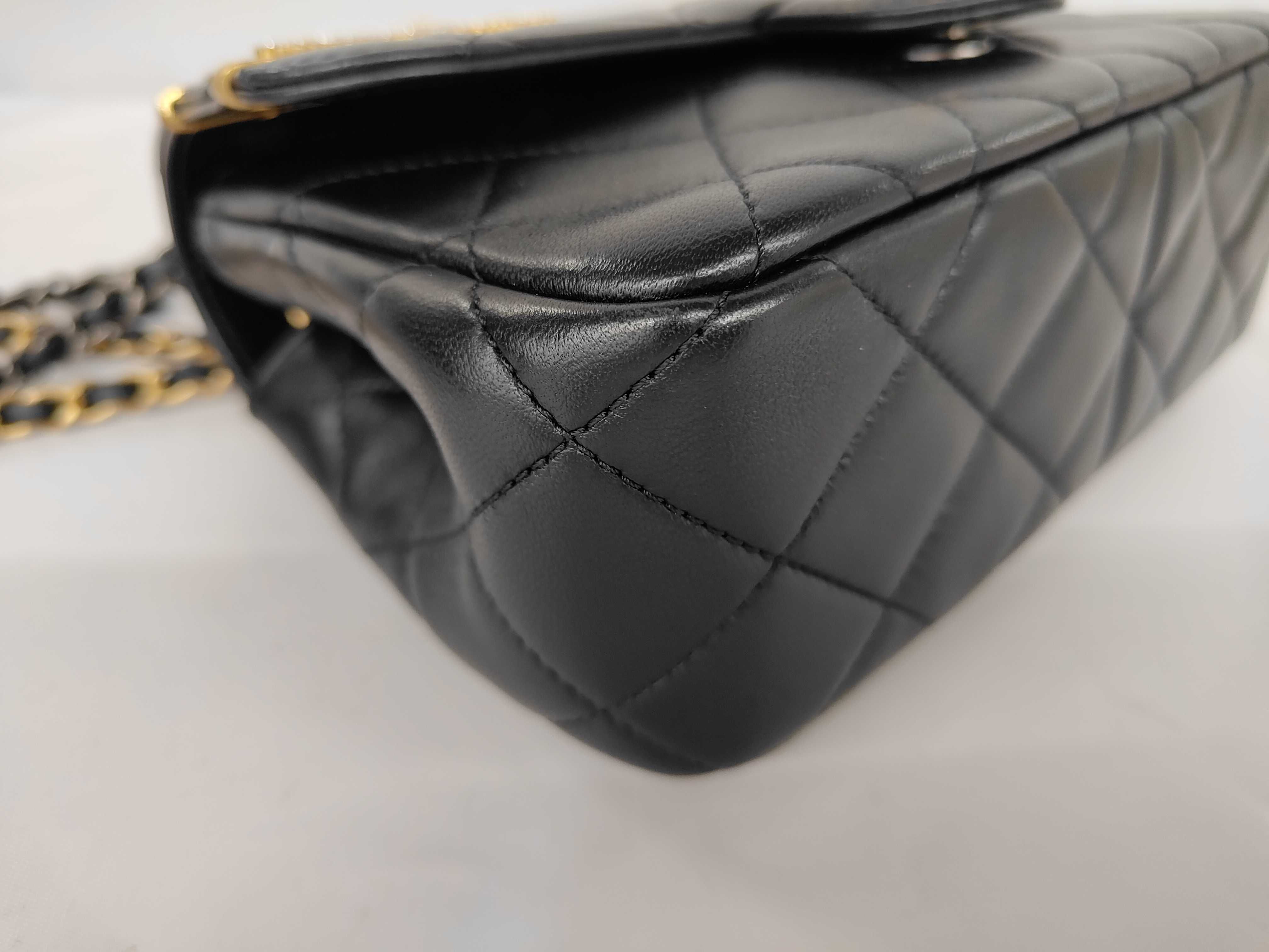 Coco Clip Charm Mini Flap Bag, Black Lambskin, Chain Shoulder Strap, Gold Hardware, Shoulder Bag — view 7