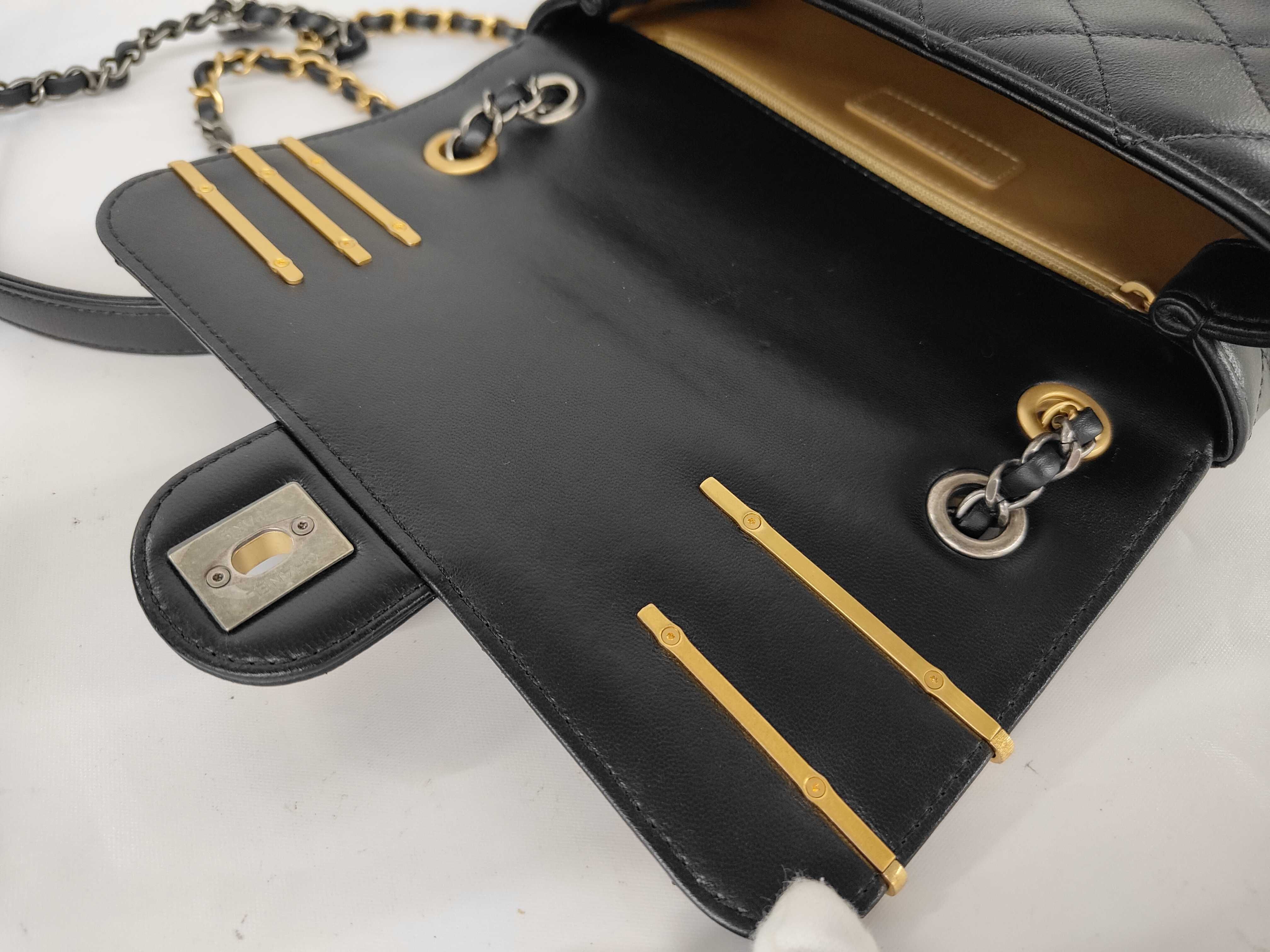 Coco Clip Charm Mini Flap Bag, Black Lambskin, Chain Shoulder Strap, Gold Hardware, Shoulder Bag — view 9