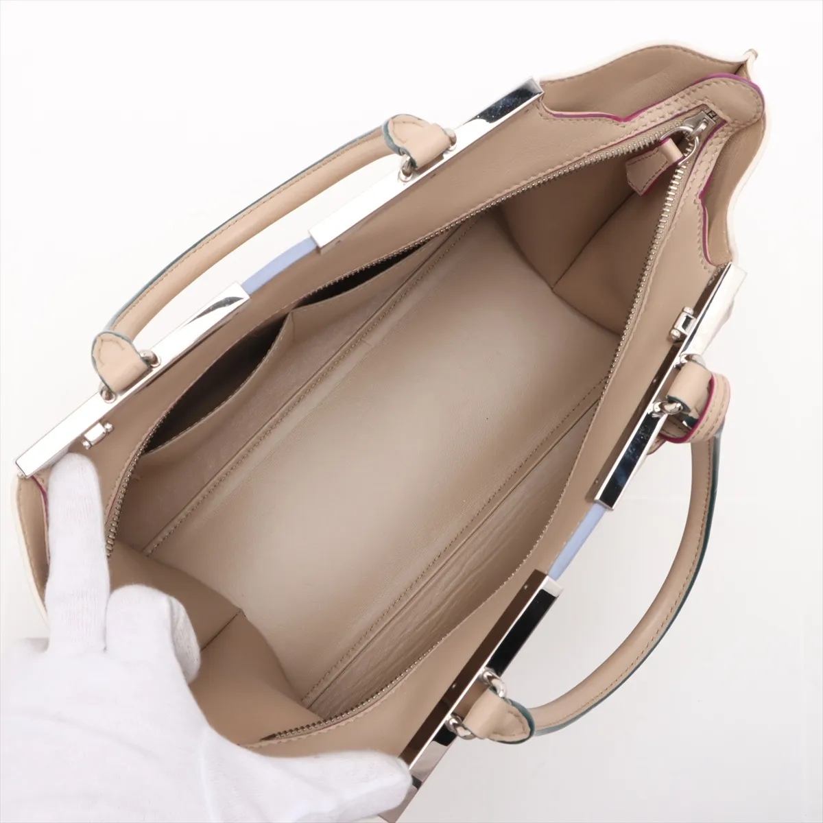 Trois Jours Leather 2-Way Handbag, Beige, 8BH279 — view 8
