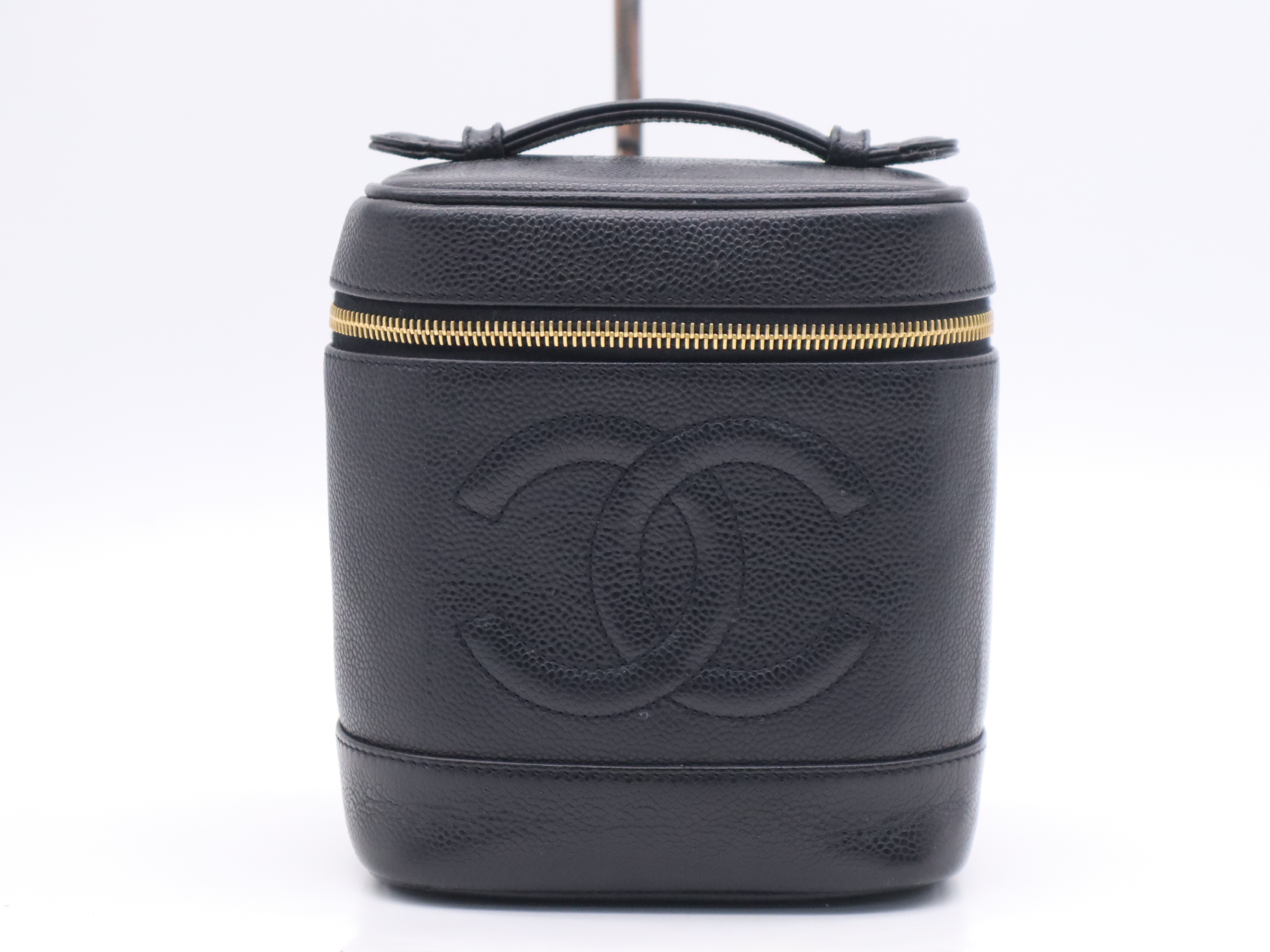 Caviar Skin Coco Mark Vanity Bag, Black with Gold Hardware, Handbag