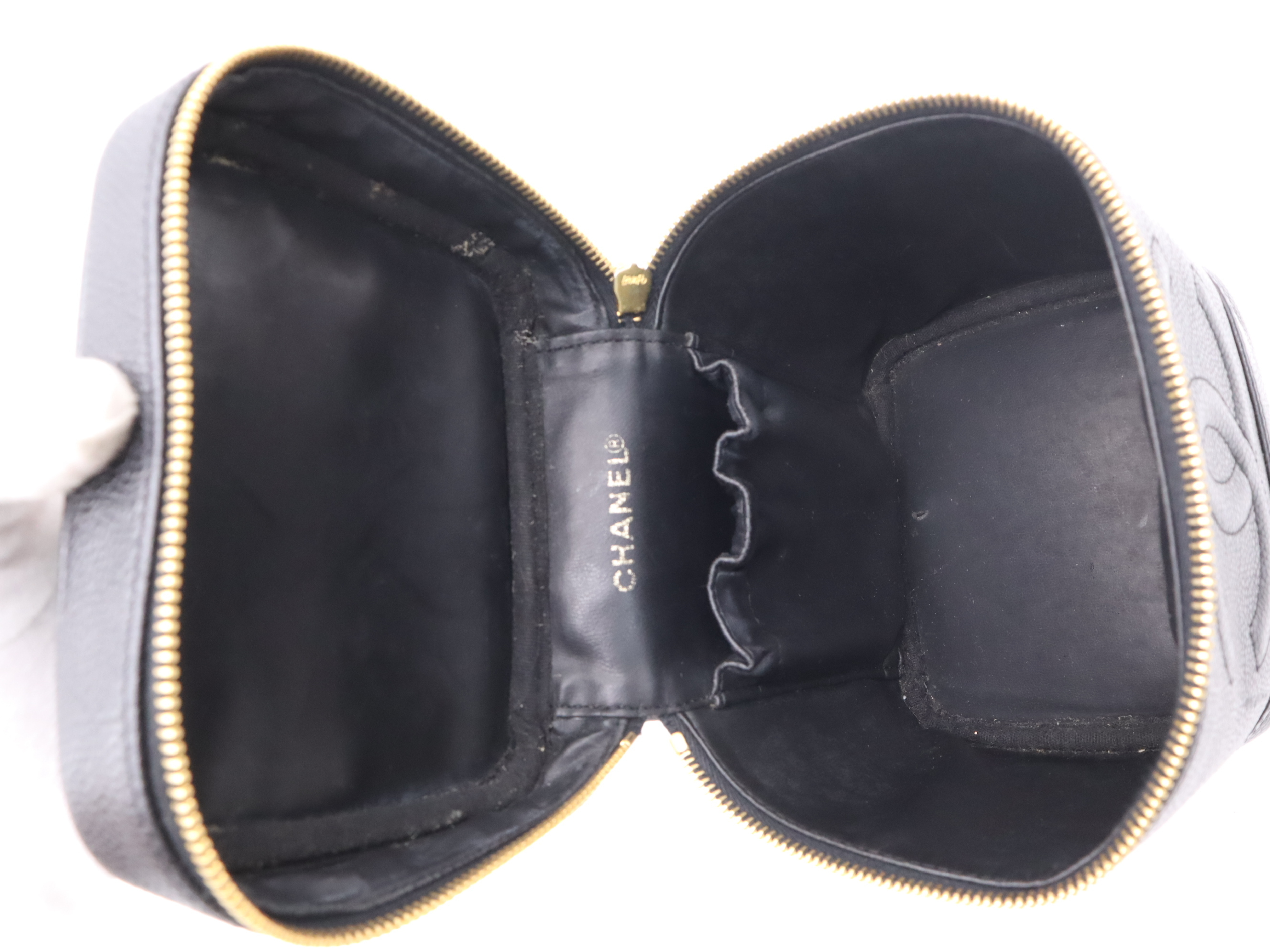 Caviar Skin Coco Mark Vanity Bag, Black with Gold Hardware, Handbag — view 10