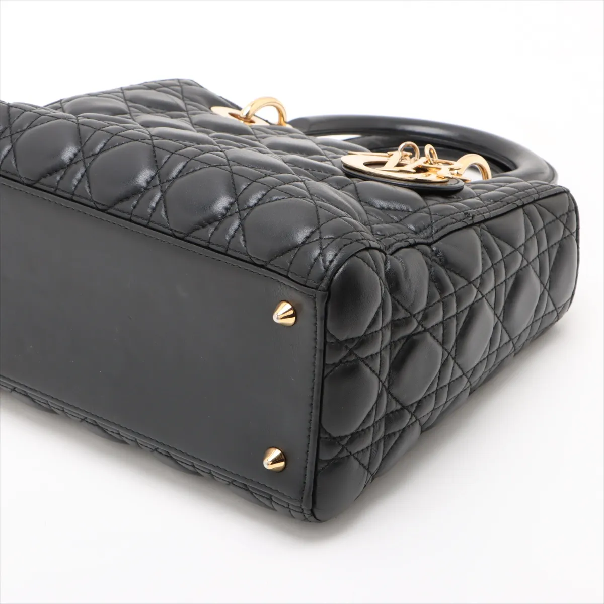 Cannage Lady Dior Leather Handbag Black — view 3