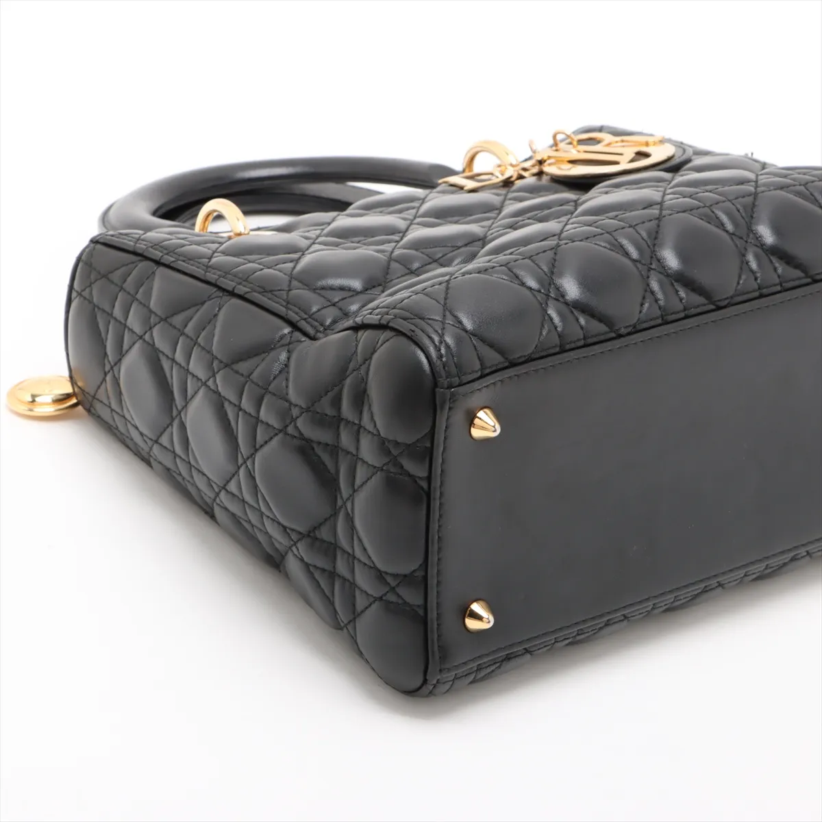Cannage Lady Dior Leather Handbag Black — view 4