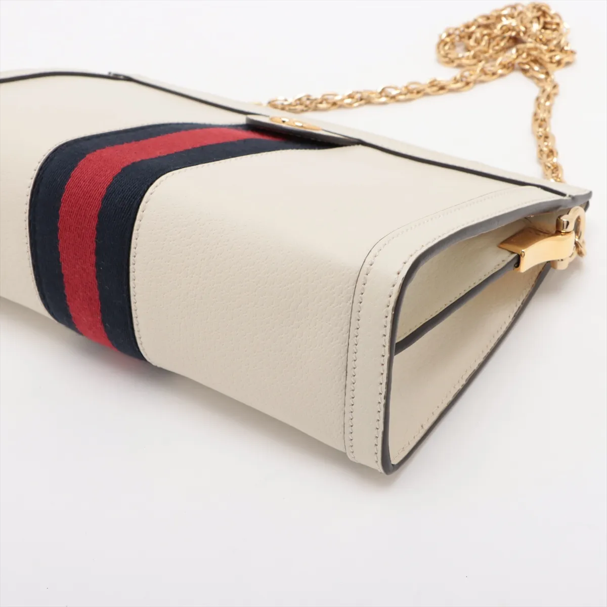 Ophidia Leather Chain Shoulder Bag, Ivory, 719883 — view 3