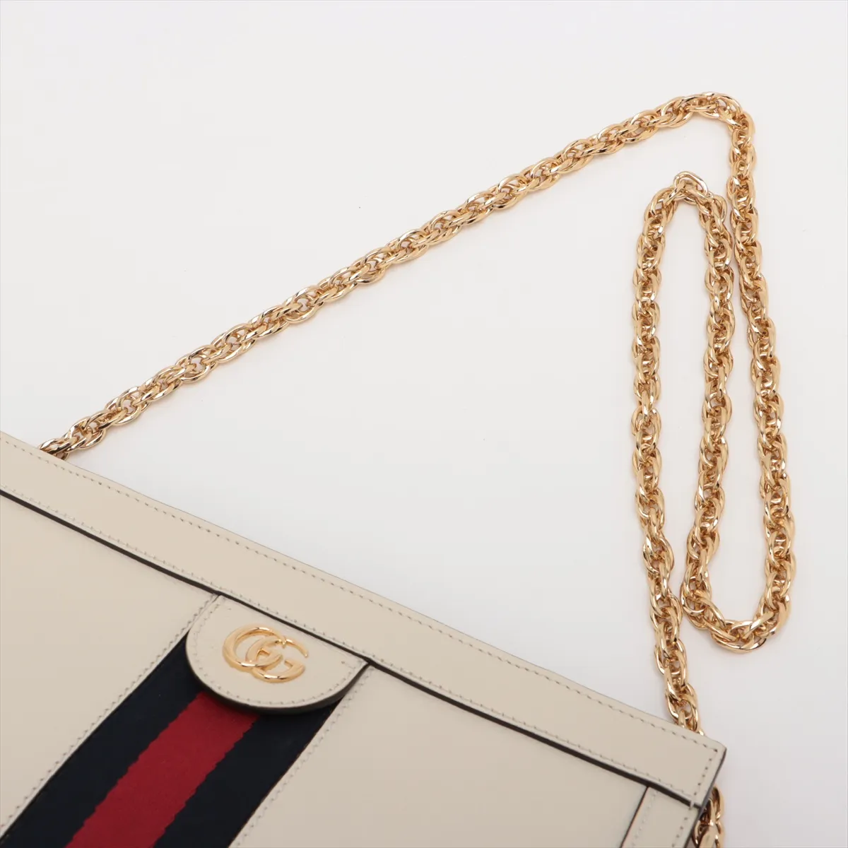 Ophidia Leather Chain Shoulder Bag, Ivory, 719883 — view 5