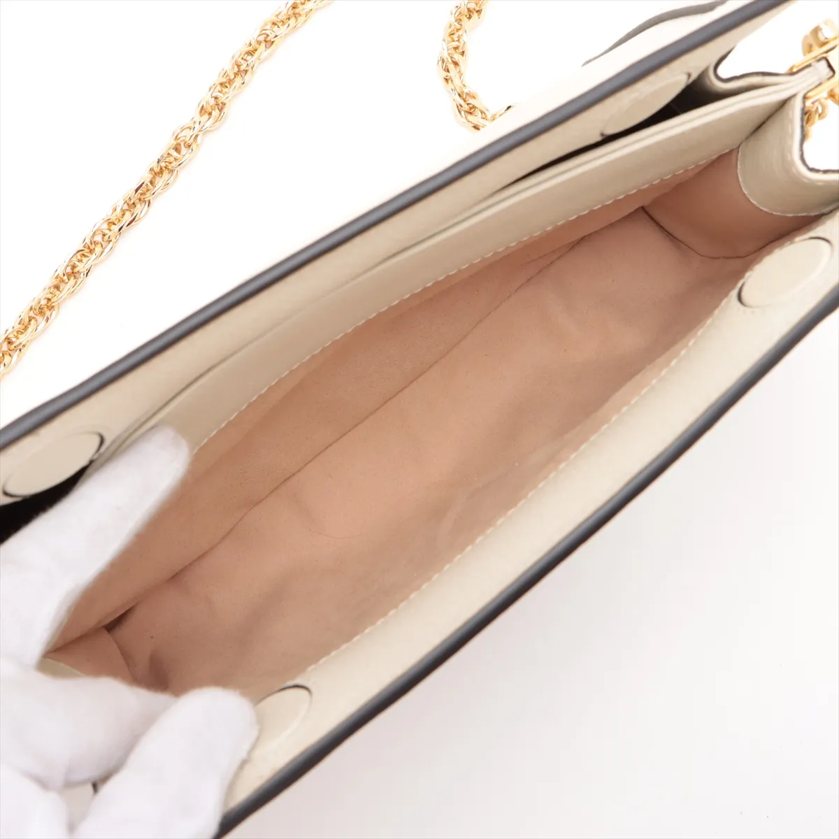 Ophidia Leather Chain Shoulder Bag, Ivory, 719883 — view 6