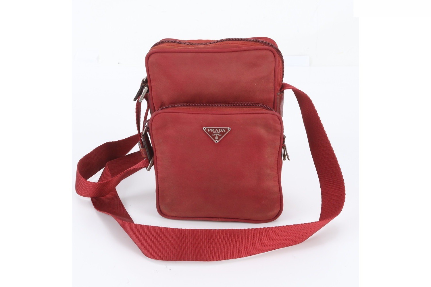Tessuto Nylon Triangle Logo Leather Shoulder Bag