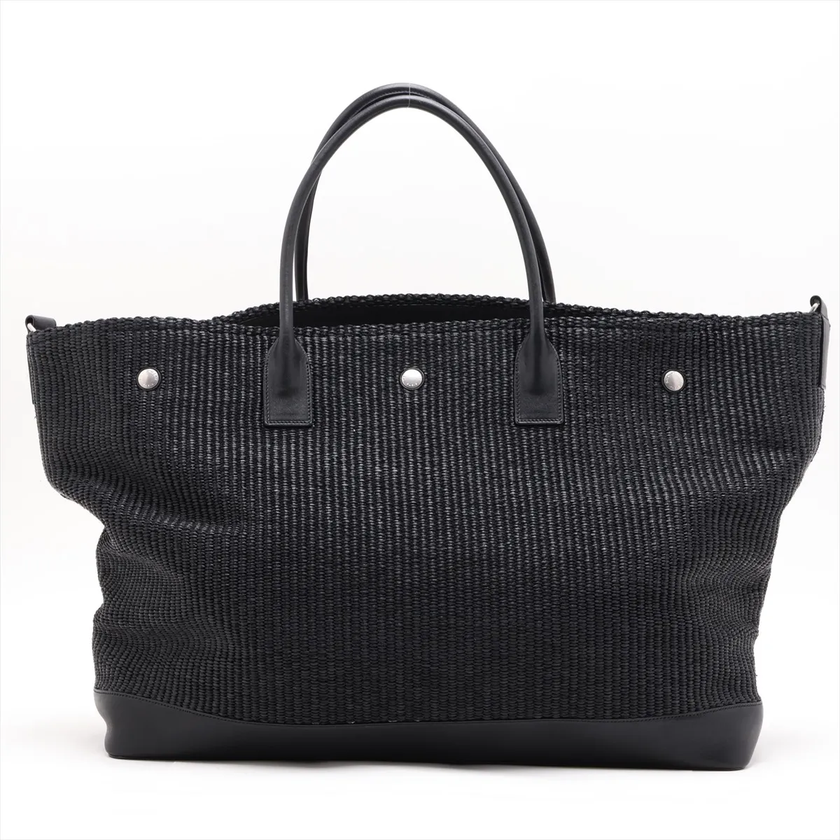 Rive Gauche 718554 Straw x Leather 2-Way Tote Bag, Black — view 2