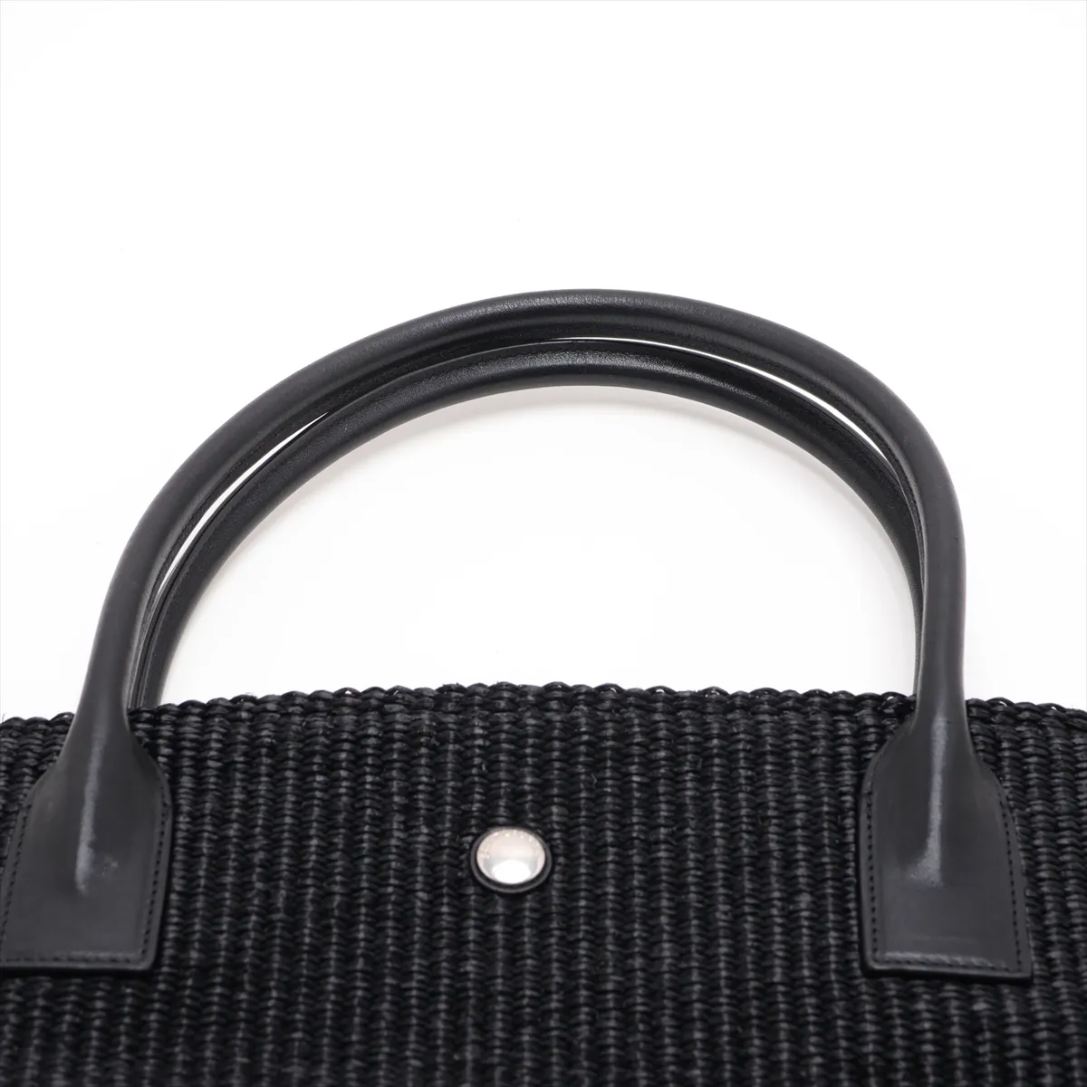 Rive Gauche 718554 Straw x Leather 2-Way Tote Bag, Black — view 6