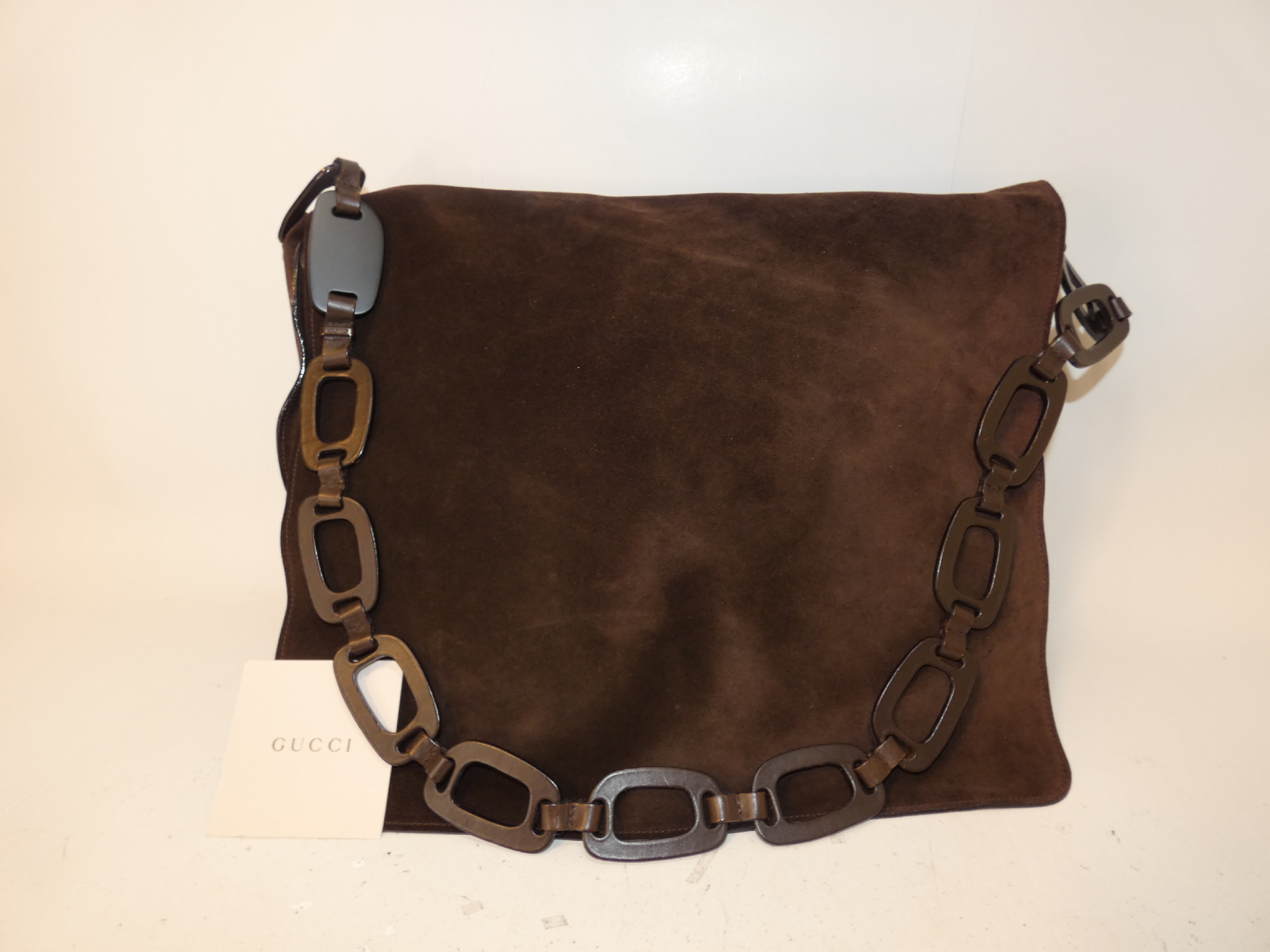 Suede Dark Brown Leather Chain Shoulder Bag