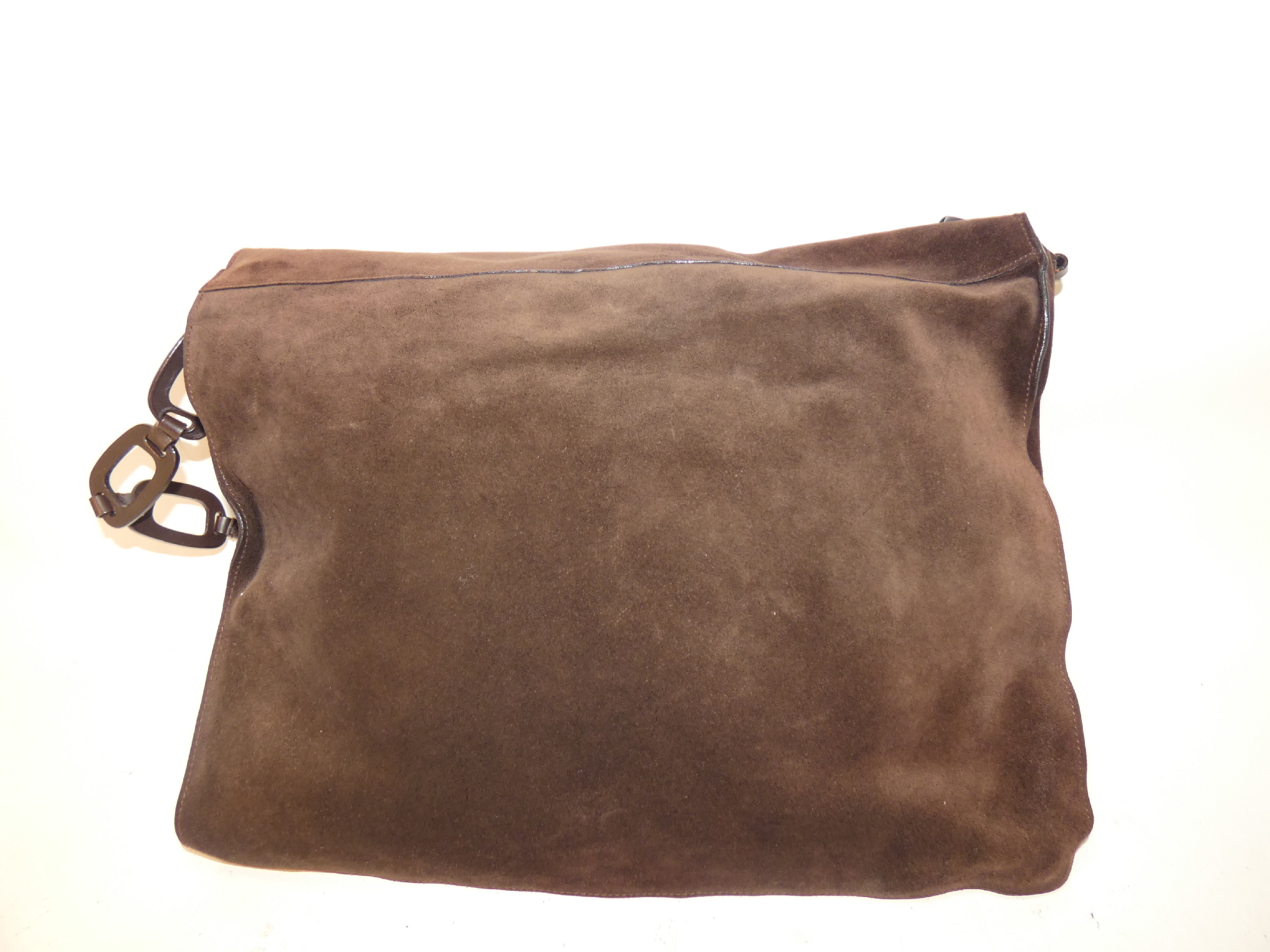 Suede Dark Brown Leather Chain Shoulder Bag — view 2