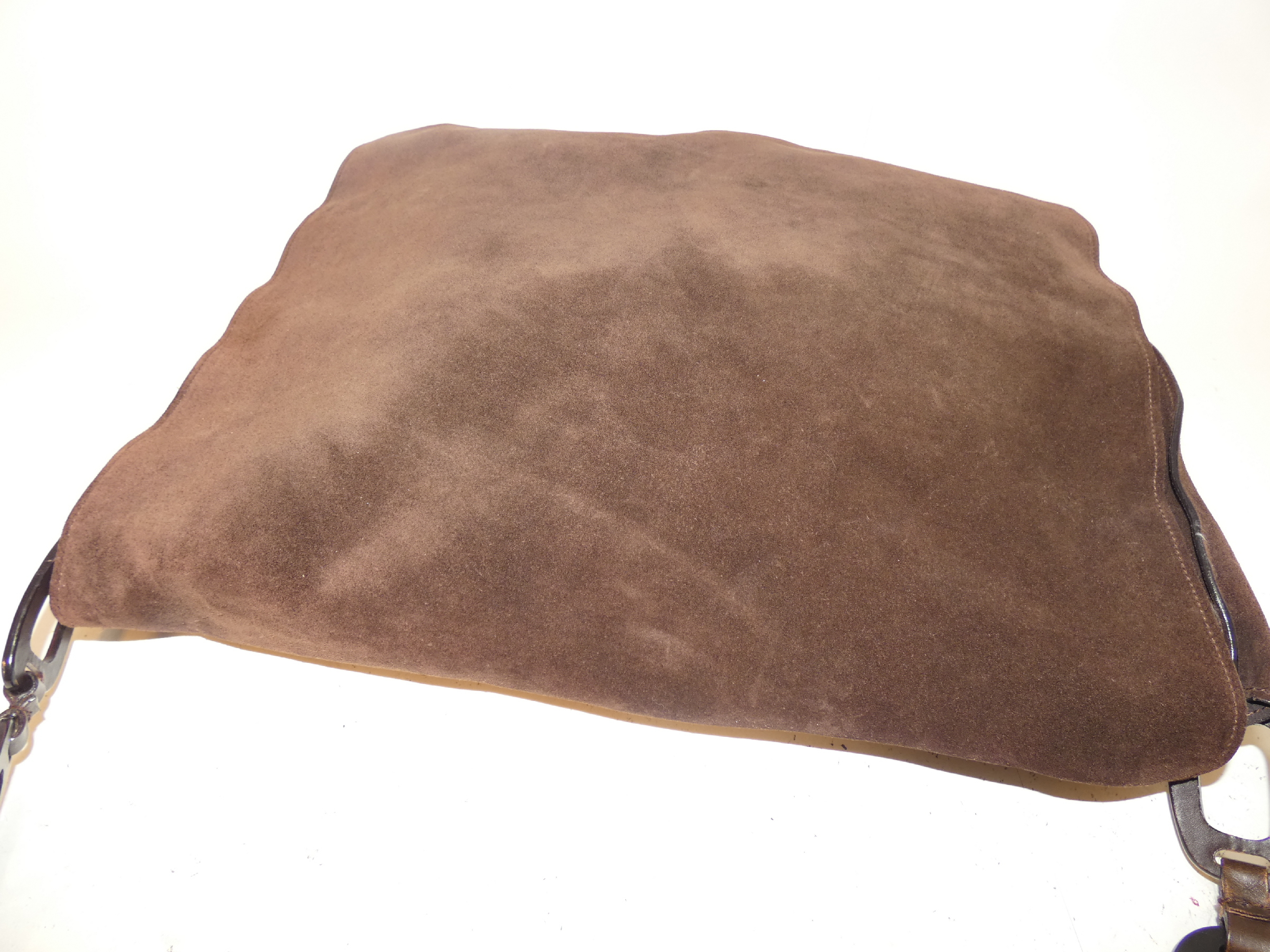 Suede Dark Brown Leather Chain Shoulder Bag — view 3