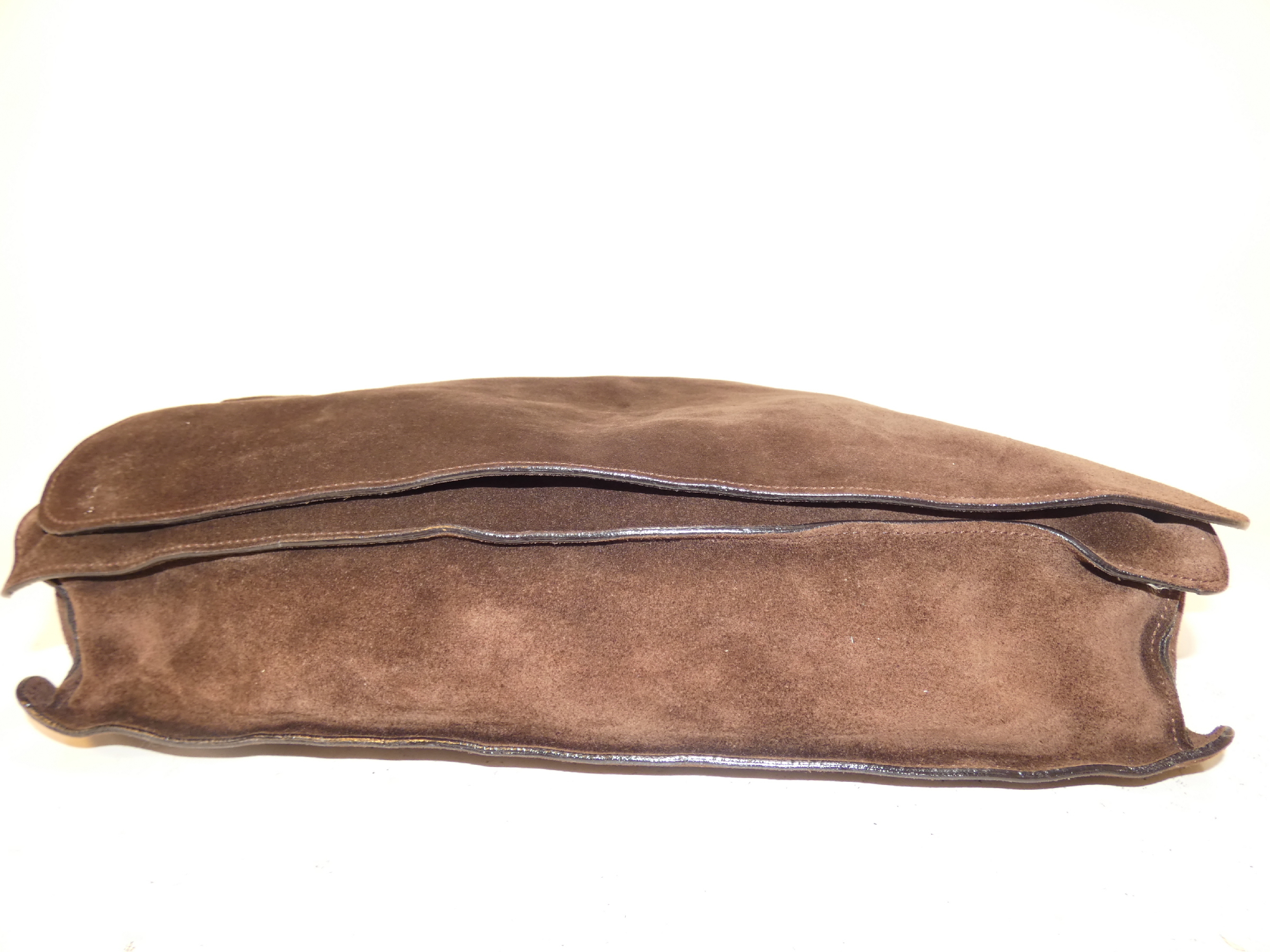Suede Dark Brown Leather Chain Shoulder Bag — view 5