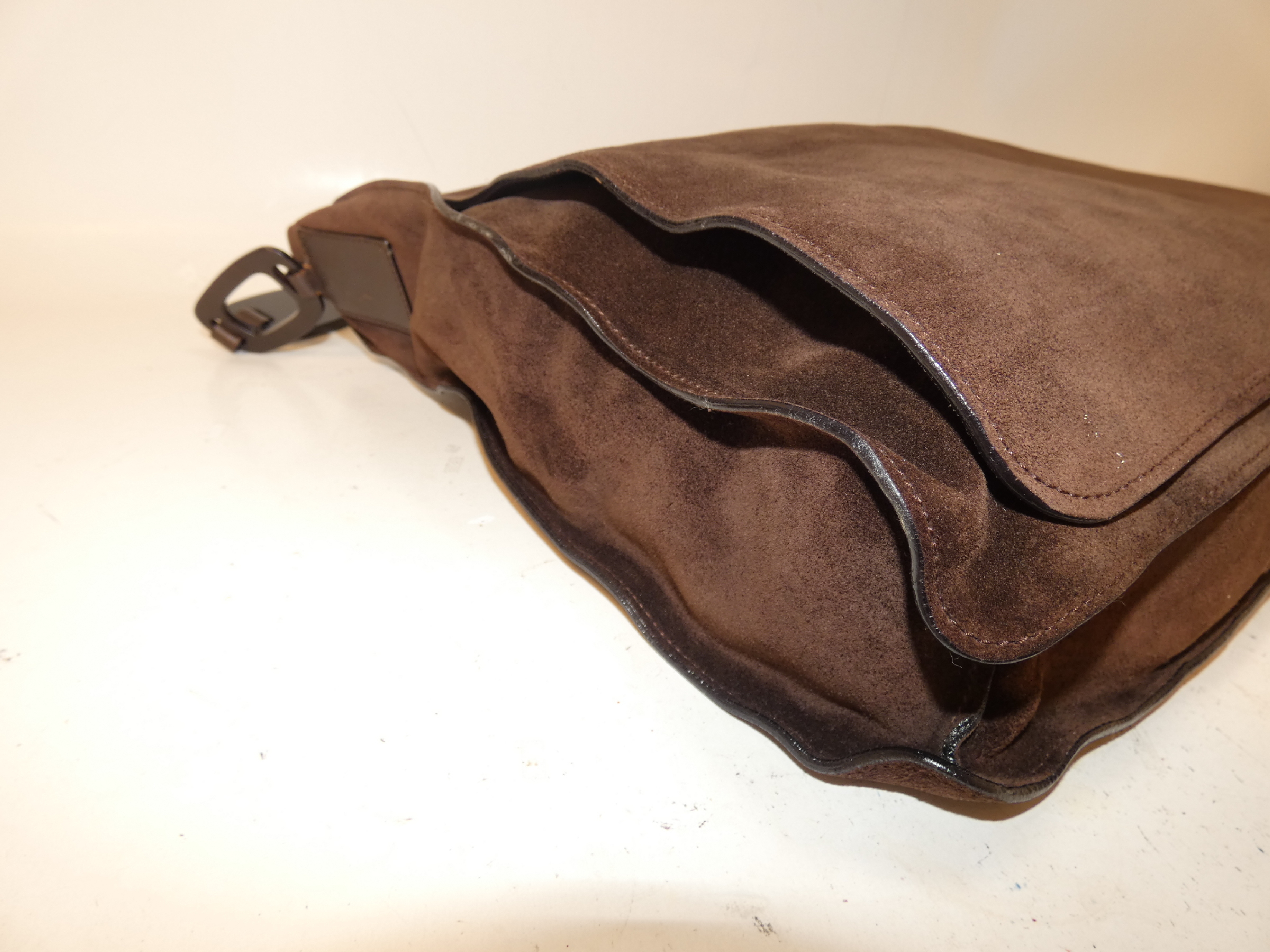 Suede Dark Brown Leather Chain Shoulder Bag — view 6