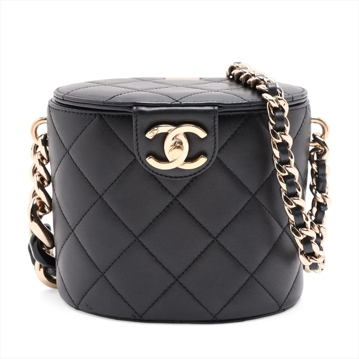 Matelassé Lambskin Chain Shoulder Bag, Black with Gold Hardware, 29260908, Serial Number 29