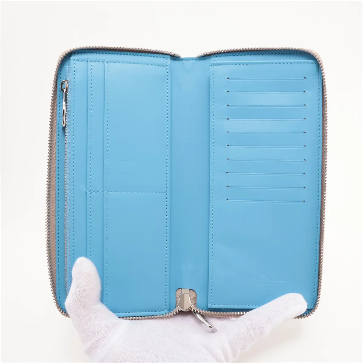 Taurillon Zippy Wallet Vertical M81573 Blue x Gray Round Zip Wallet (RFID detected) — view 3
