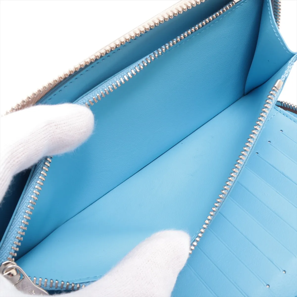 Taurillon Zippy Wallet Vertical M81573 Blue x Gray Round Zip Wallet (RFID detected) — view 7