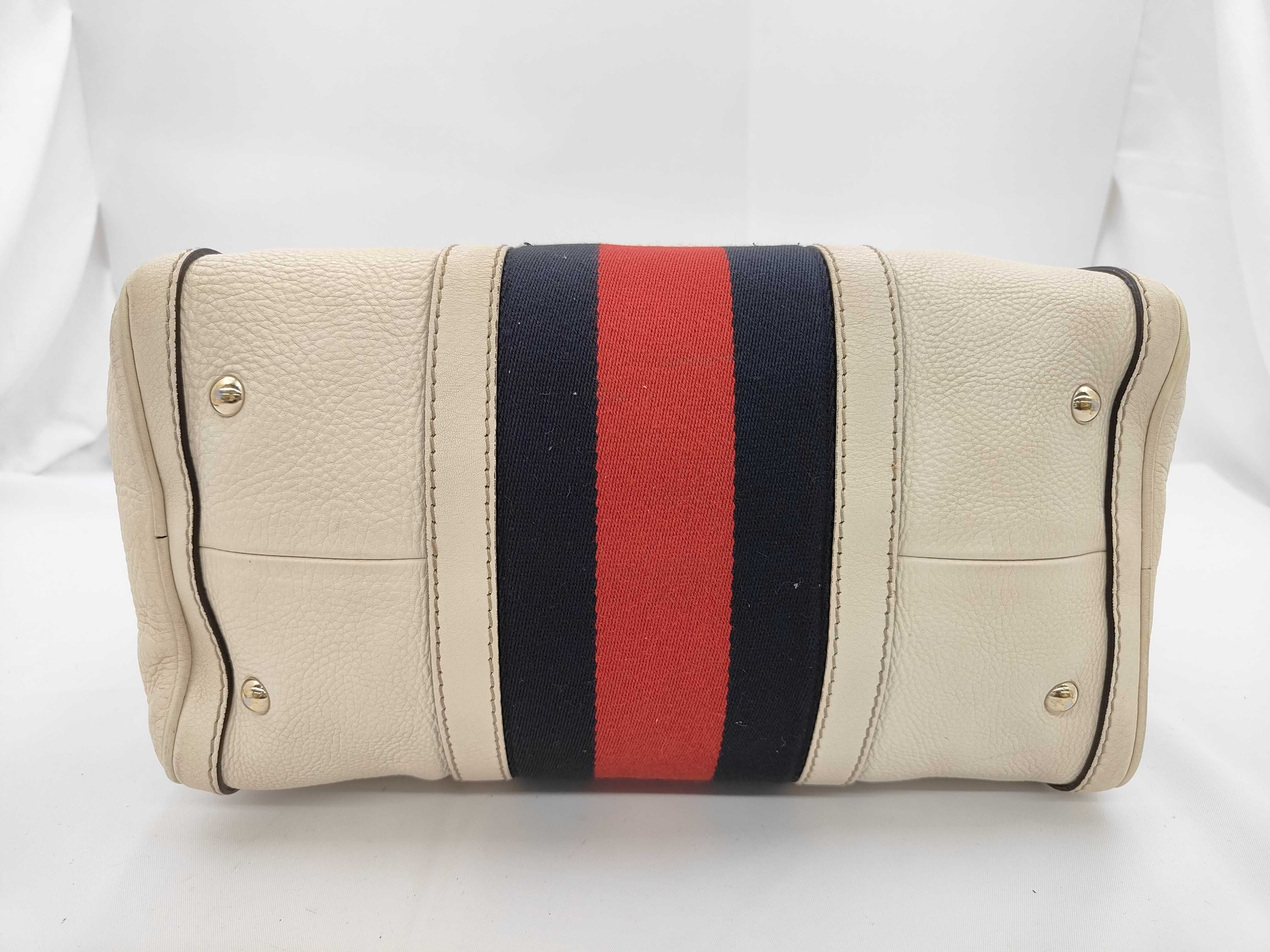White Leather Boston Handbag with Long Strap — view 5