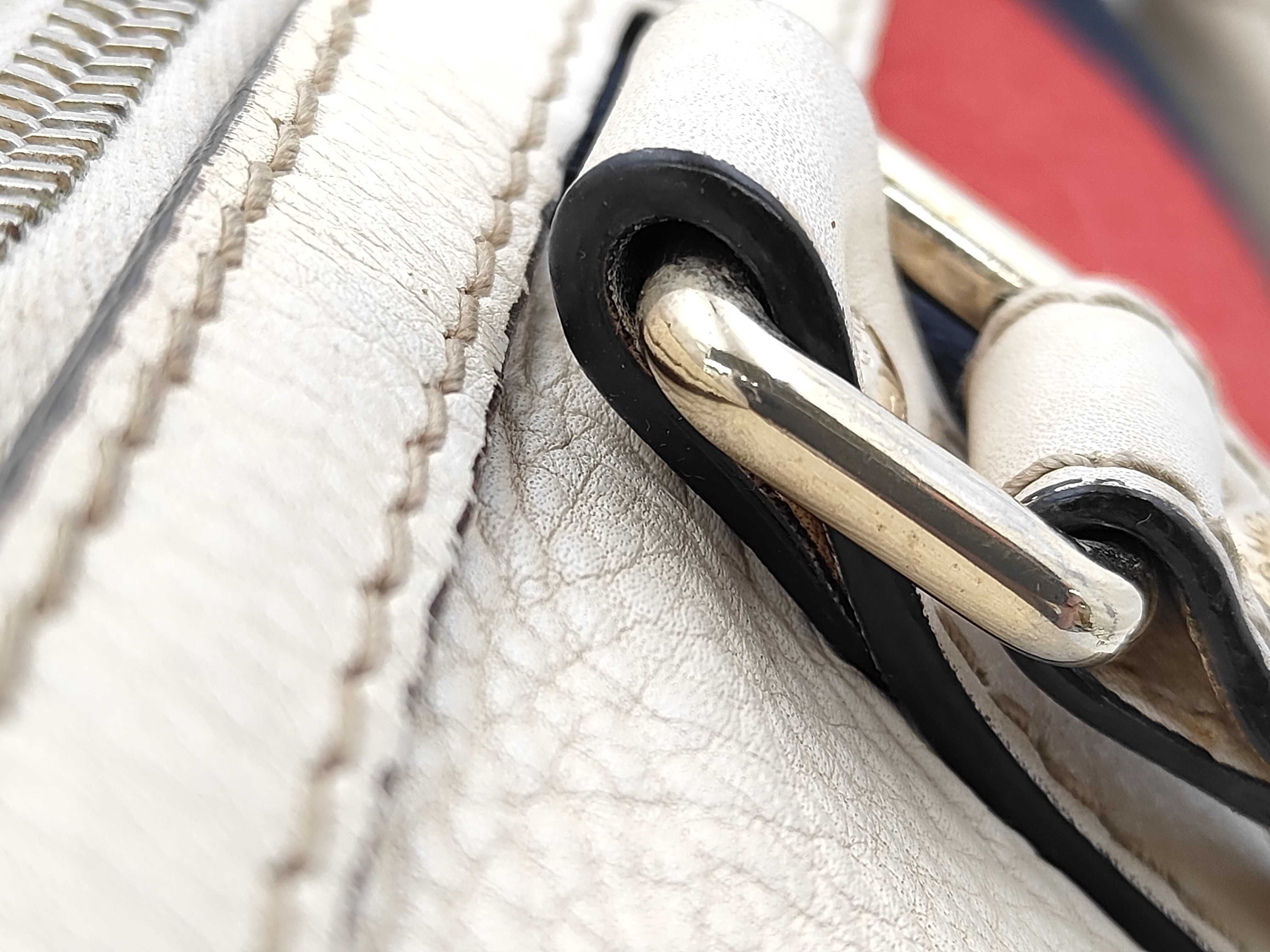White Leather Boston Handbag with Long Strap — view 7