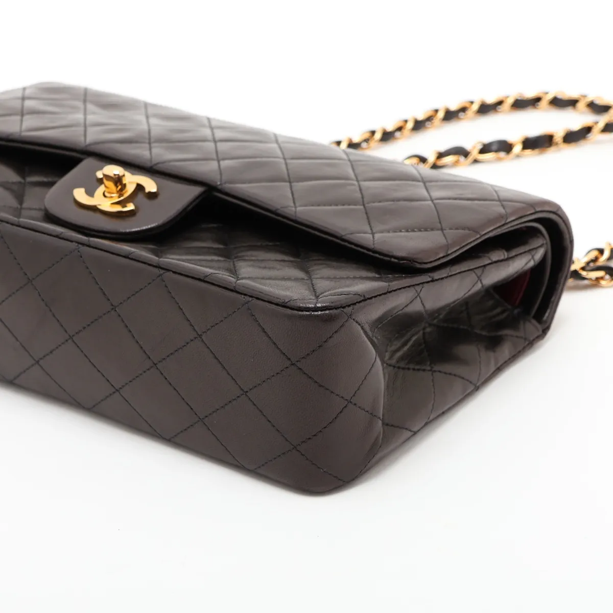 Matelassé 25 Lambskin Double Flap Double Chain Bag, Black with Gold Hardware, 3062973, Series 3, A01112 — view 3