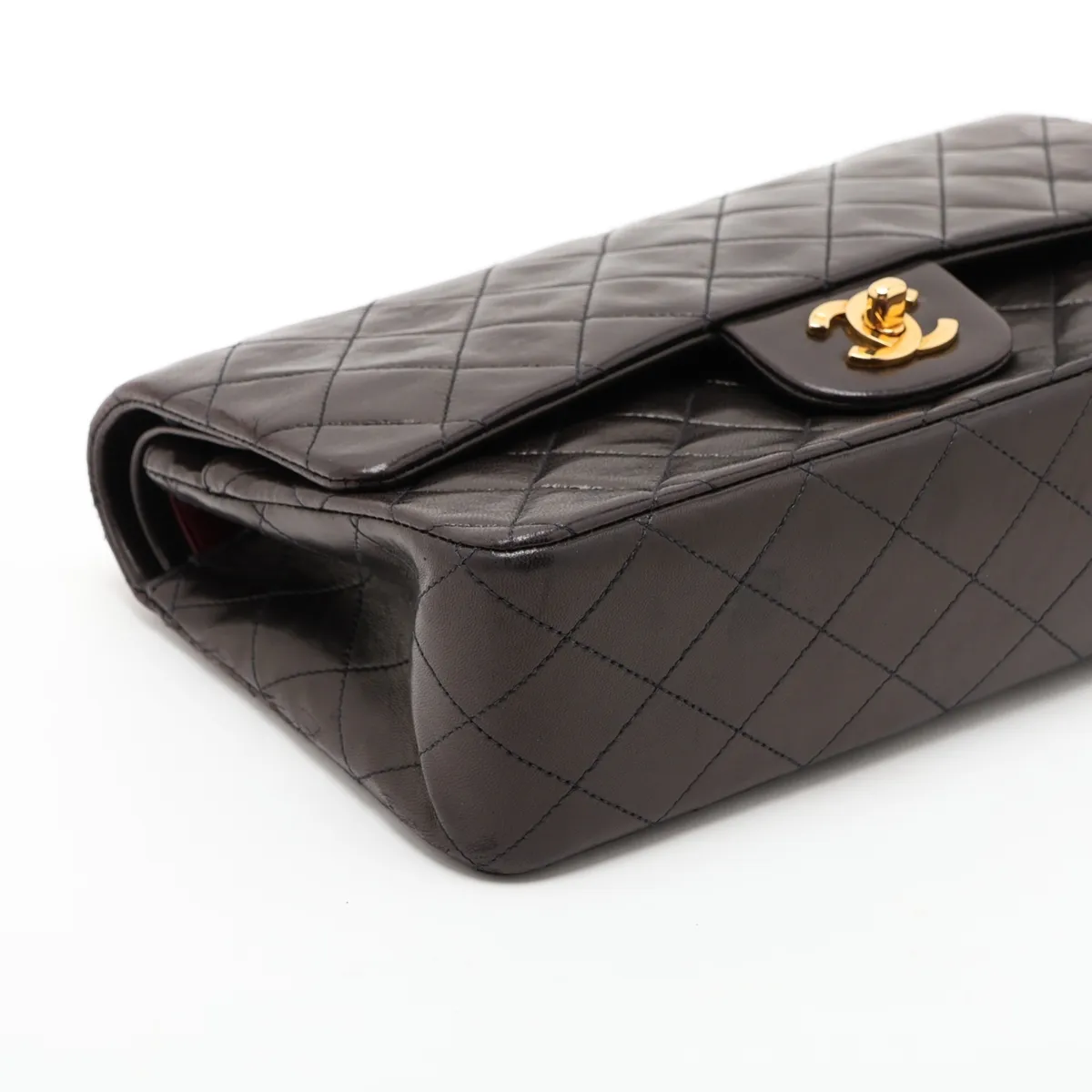 Matelassé 25 Lambskin Double Flap Double Chain Bag, Black with Gold Hardware, 3062973, Series 3, A01112 — view 4