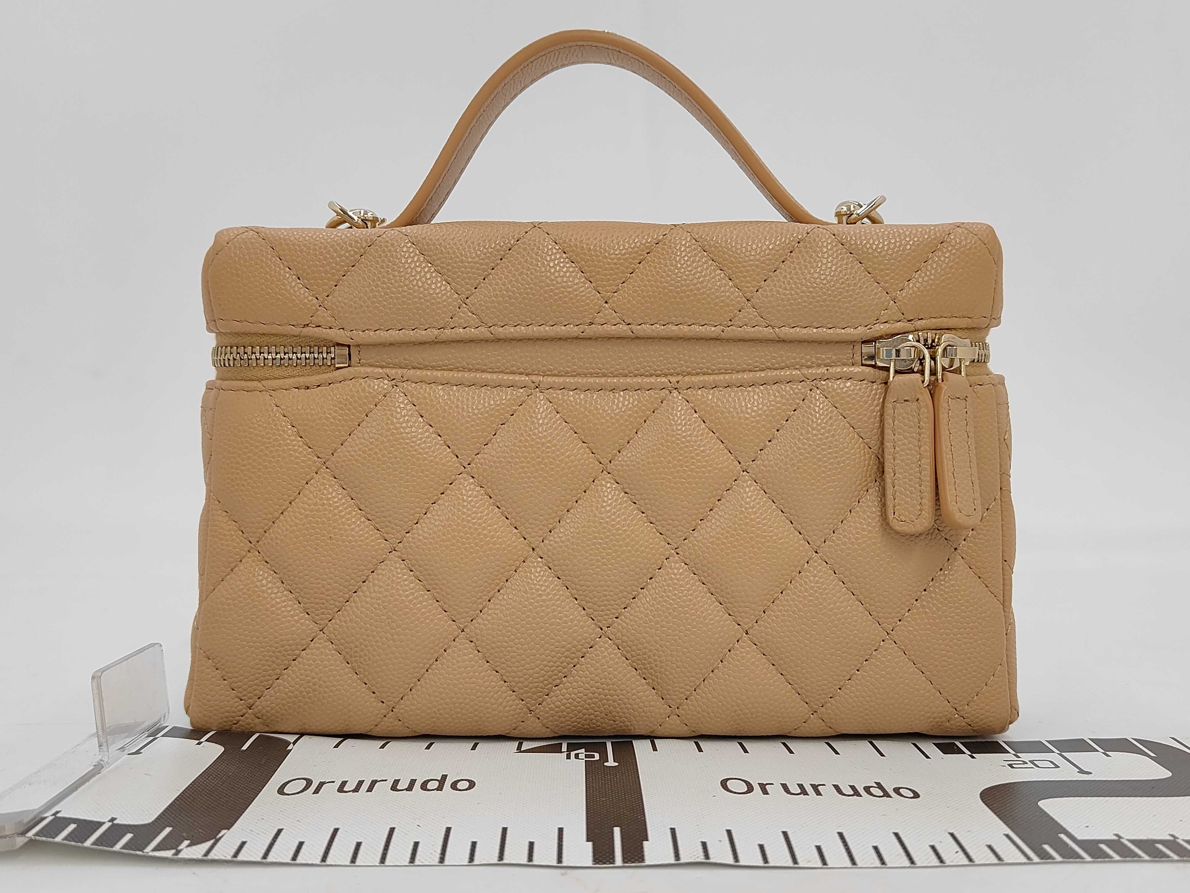 Caviar Skin Chain Vanity Bag (Beige) — view 2