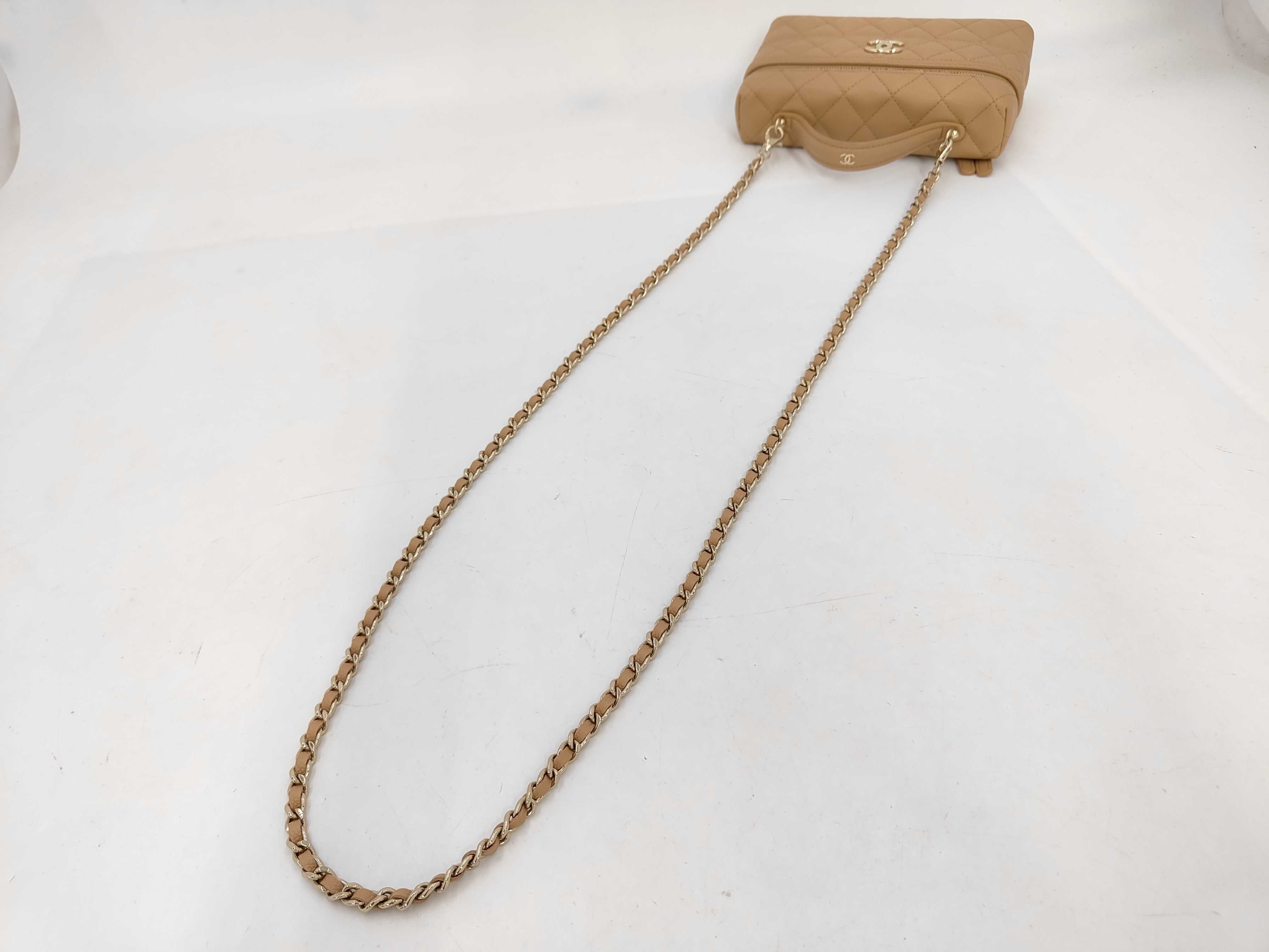 Caviar Skin Chain Vanity Bag (Beige) — view 3