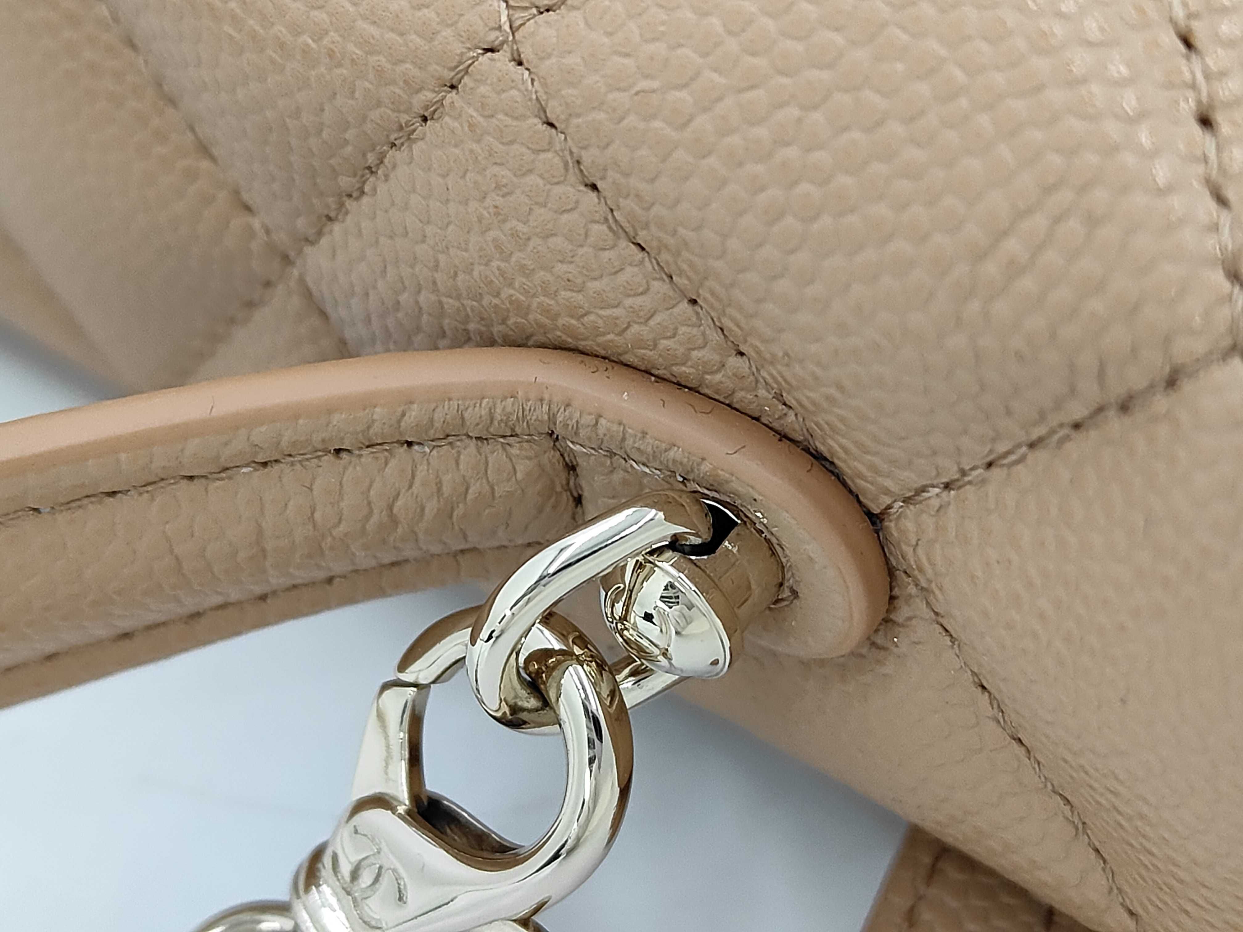 Caviar Skin Chain Vanity Bag (Beige) — view 5