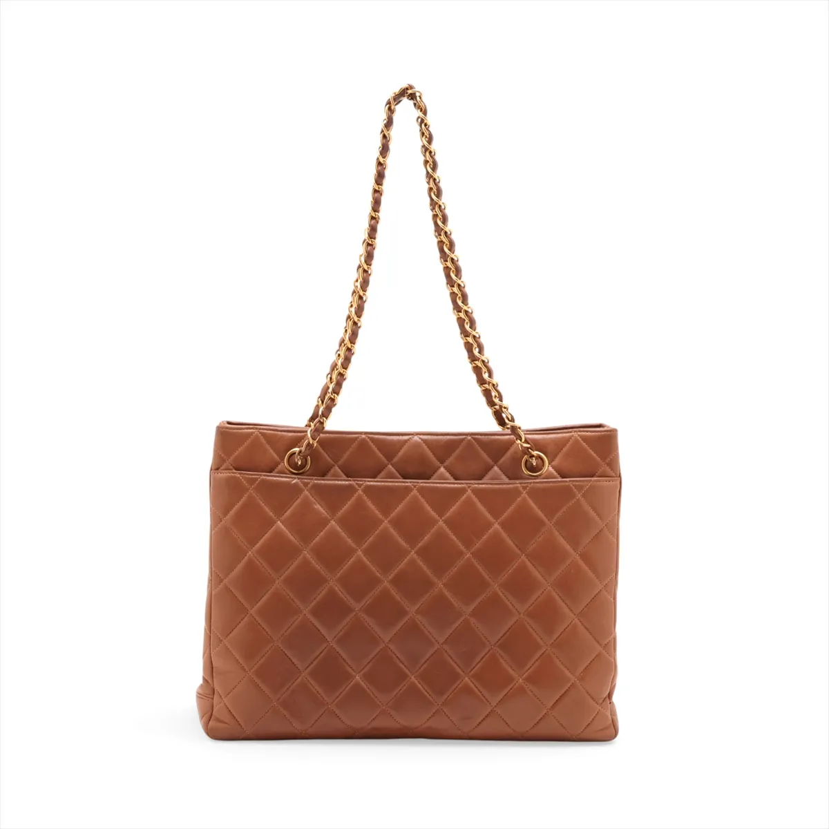 Matelassé Lambskin Chain Tote Bag, Brown with Gold Hardware, Item No. 1077052 — view 2