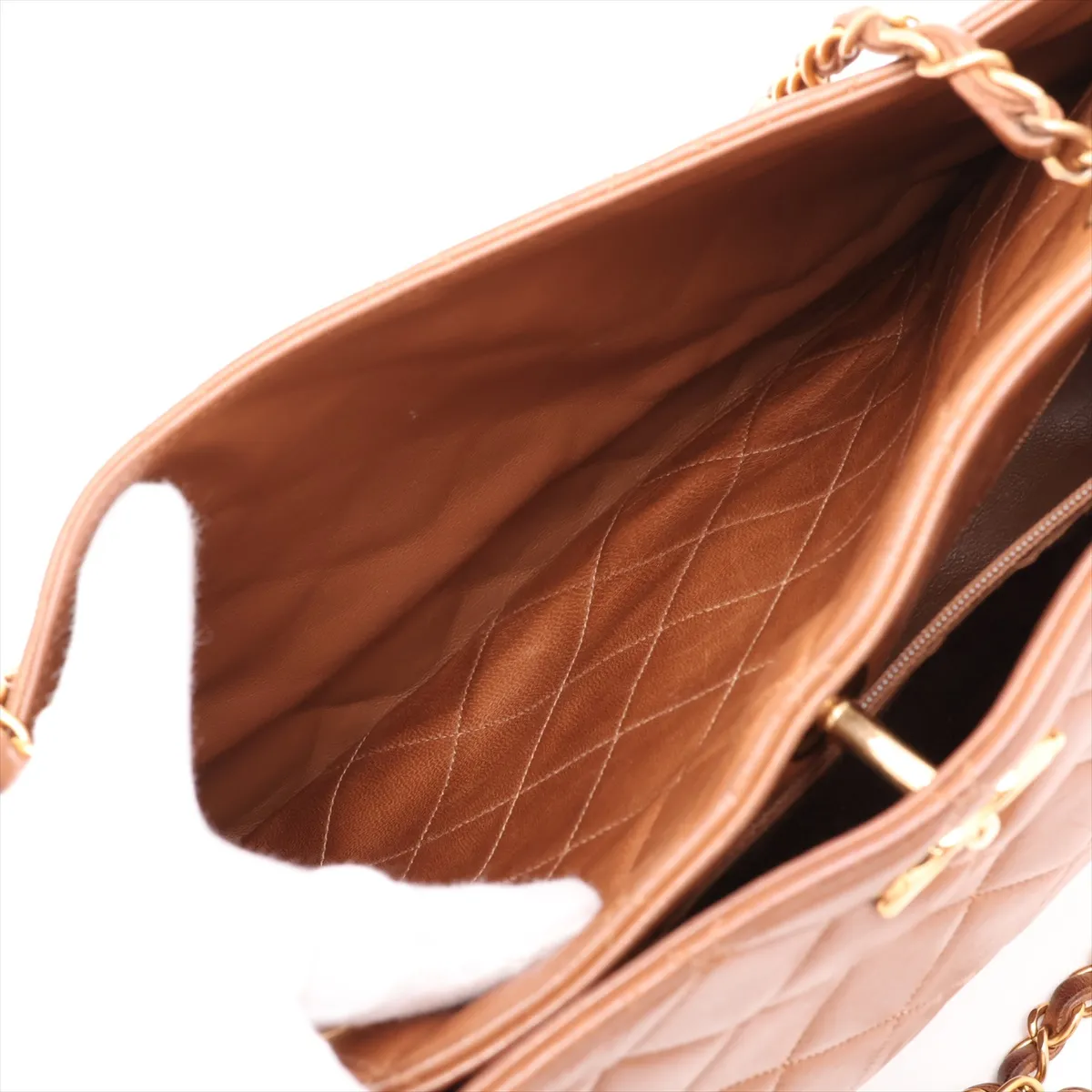 Matelassé Lambskin Chain Tote Bag, Brown with Gold Hardware, Item No. 1077052 — view 11