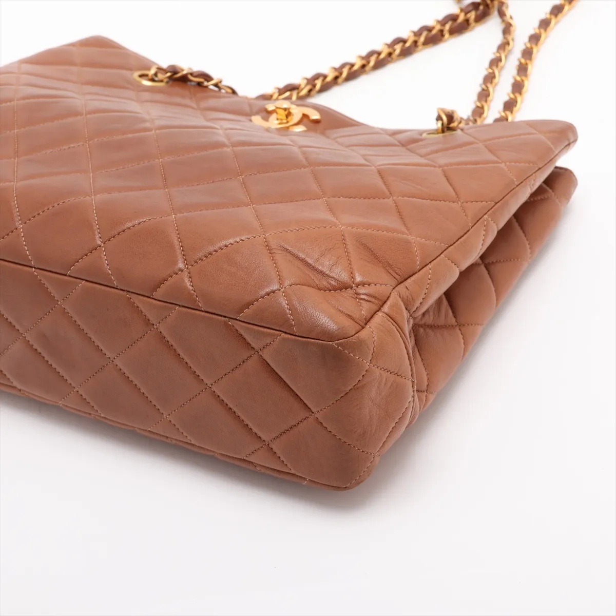 Matelassé Lambskin Chain Tote Bag, Brown with Gold Hardware, Item No. 1077052 — view 3