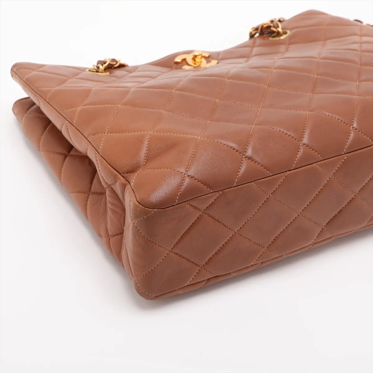 Matelassé Lambskin Chain Tote Bag, Brown with Gold Hardware, Item No. 1077052 — view 4