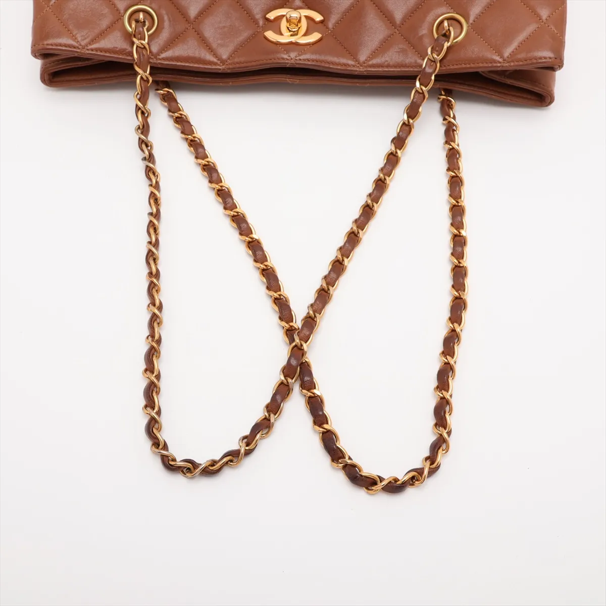 Matelassé Lambskin Chain Tote Bag, Brown with Gold Hardware, Item No. 1077052 — view 5