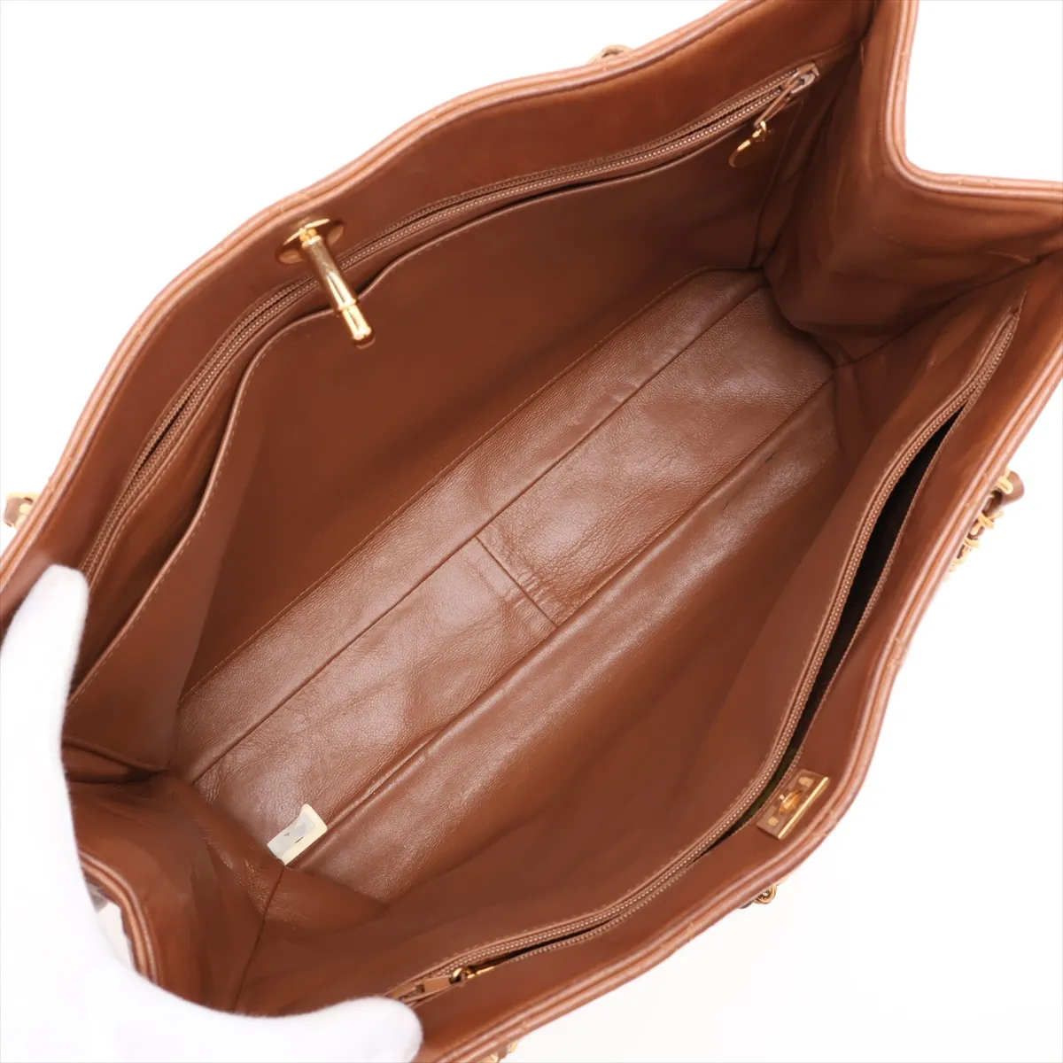 Matelassé Lambskin Chain Tote Bag, Brown with Gold Hardware, Item No. 1077052 — view 7