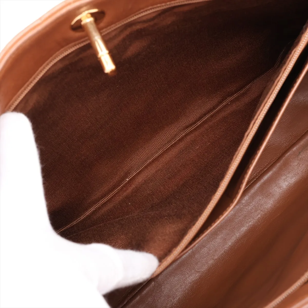Matelassé Lambskin Chain Tote Bag, Brown with Gold Hardware, Item No. 1077052 — view 8