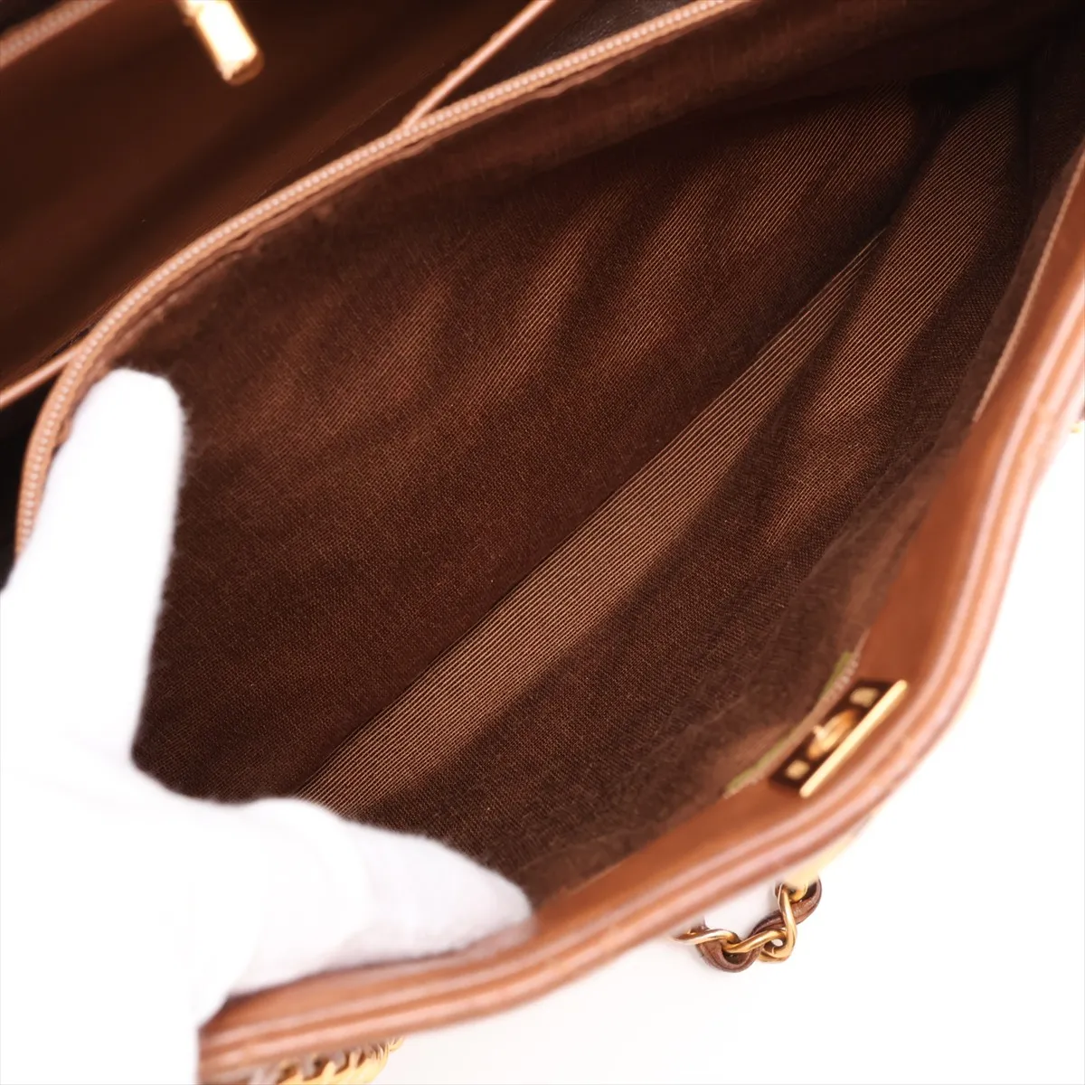 Matelassé Lambskin Chain Tote Bag, Brown with Gold Hardware, Item No. 1077052 — view 10