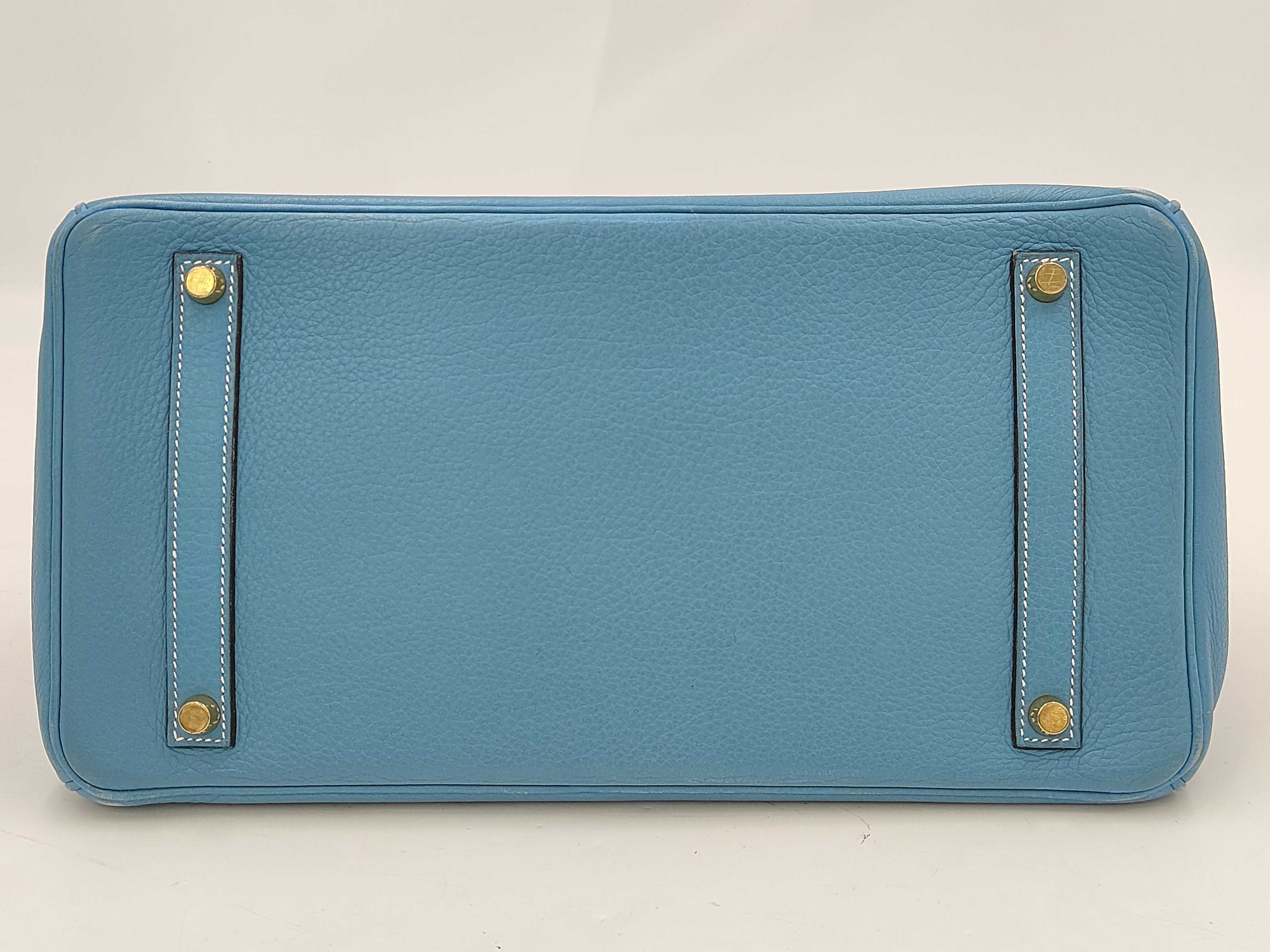 Birkin 35 Taurillon Clemence Blue Jean Gold Hardware B Handbag — view 3