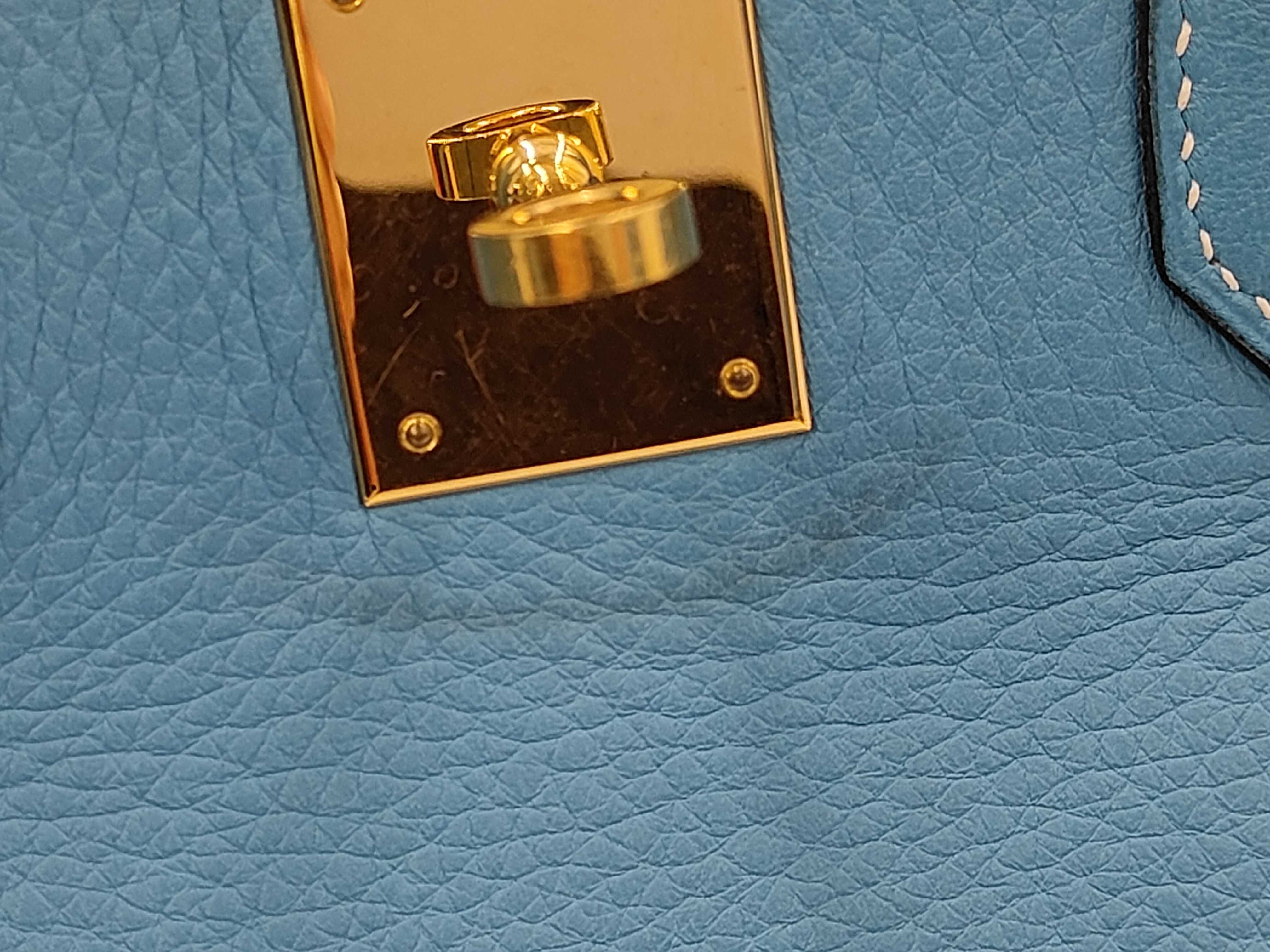Birkin 35 Taurillon Clemence Blue Jean Gold Hardware B Handbag — view 10