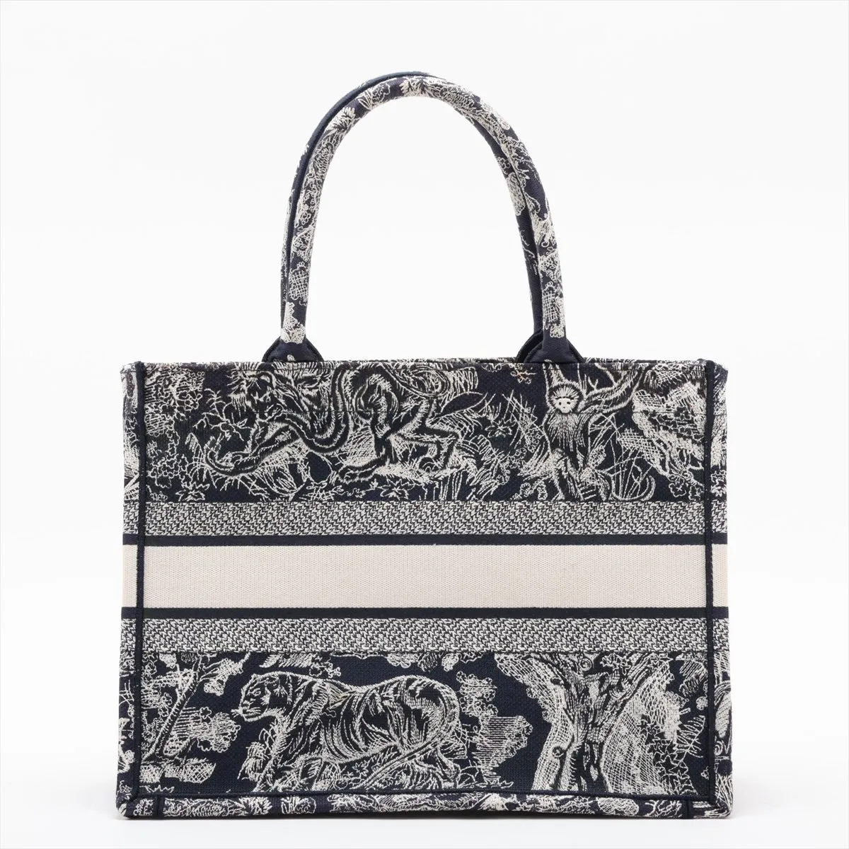 Toile de Jouy Embroidery Book Tote Medium Canvas Tote Bag Navy — view 2